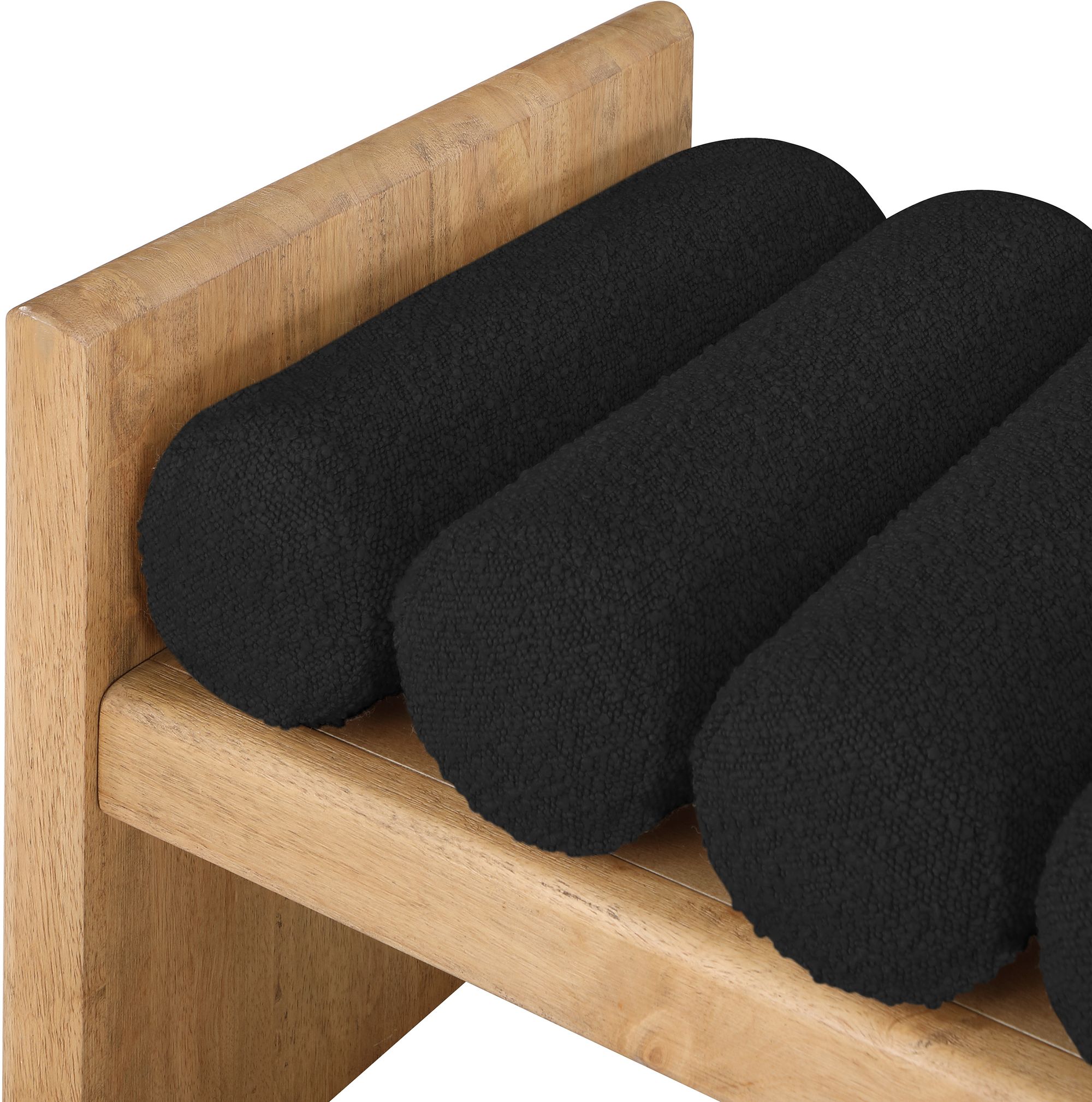 Waverly 32" Boucle Fabric Bench with Solid Wood Rich Natural Finish