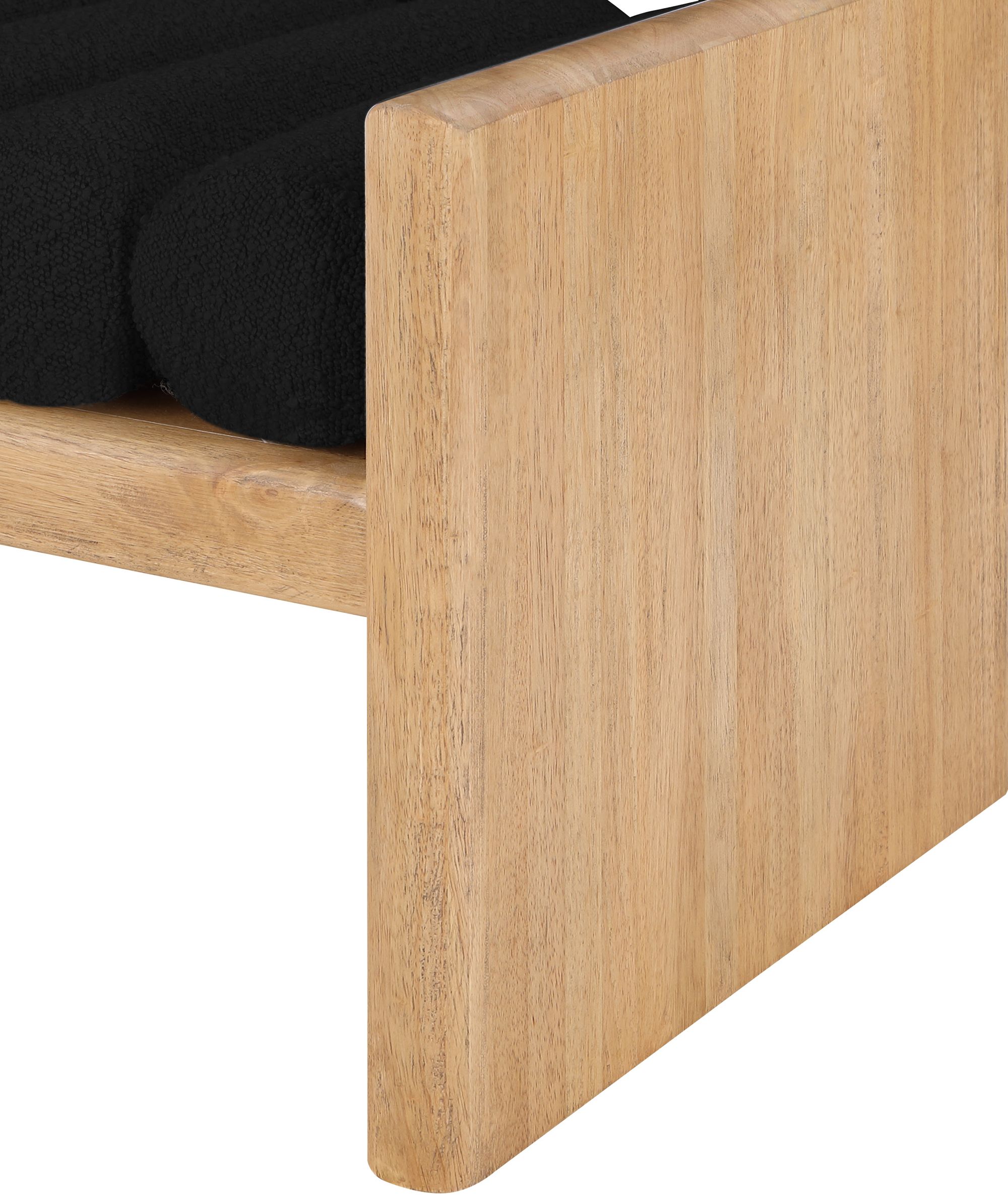 Waverly 32" Boucle Fabric Bench with Solid Wood Rich Natural Finish