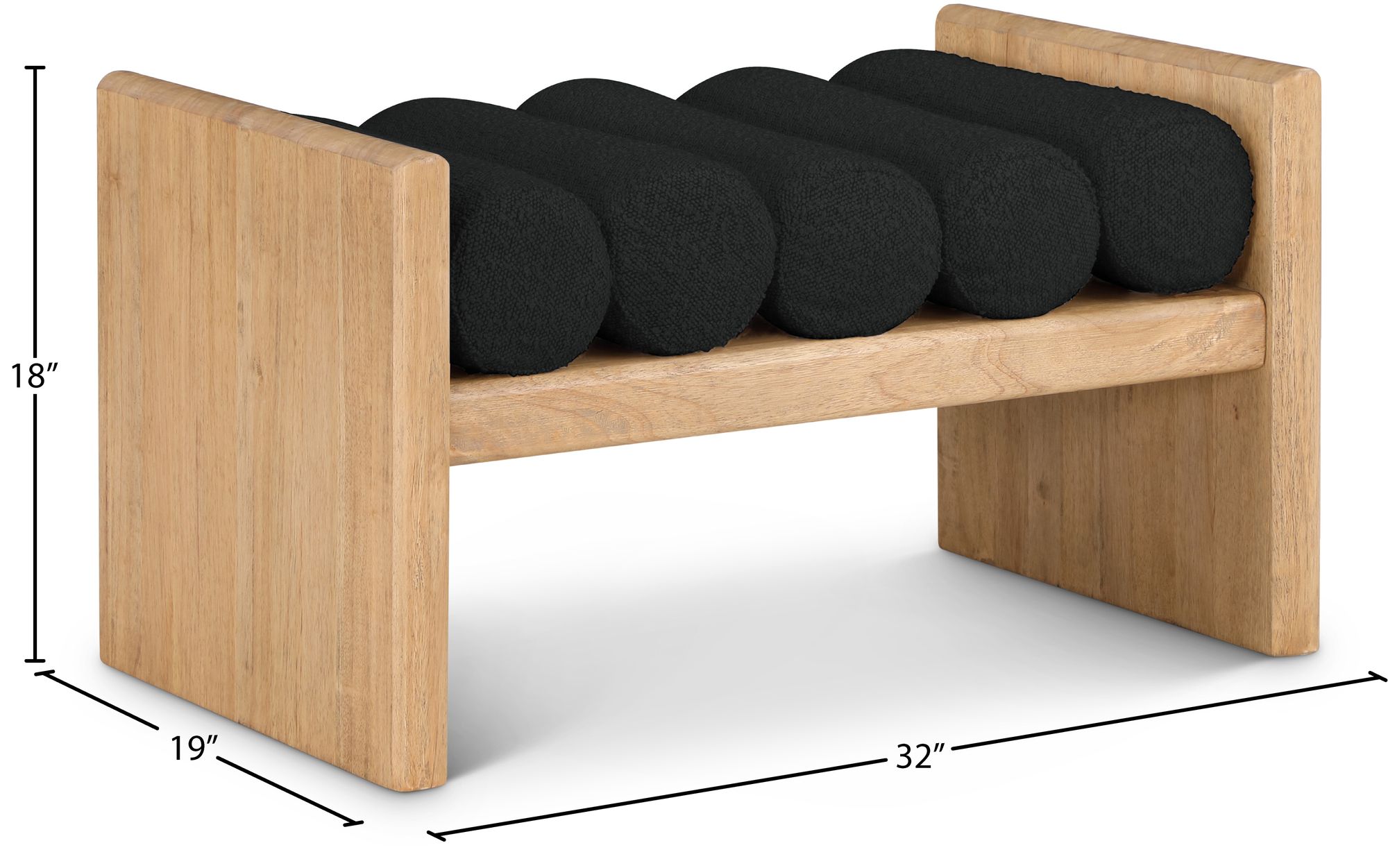 Waverly 32" Boucle Fabric Bench with Solid Wood Rich Natural Finish
