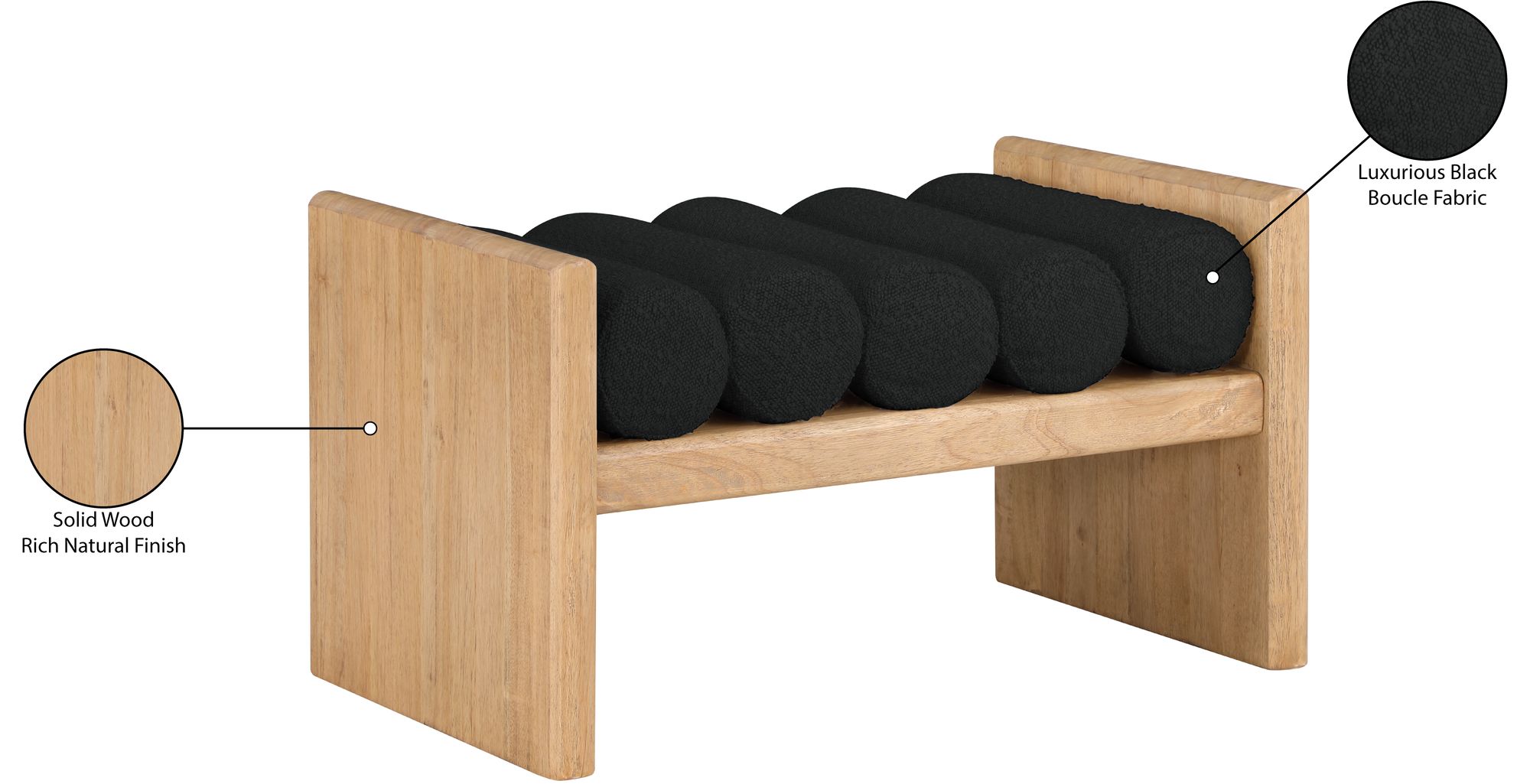 Waverly 32" Boucle Fabric Bench with Solid Wood Rich Natural Finish