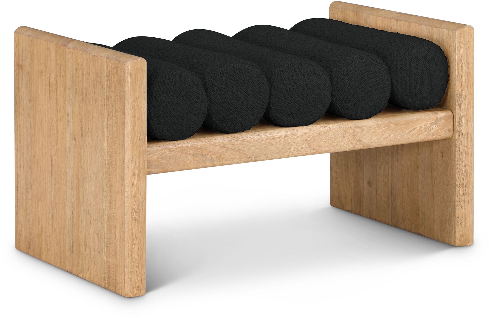 Waverly 32" Boucle Fabric Bench with Solid Wood Rich Natural Finish