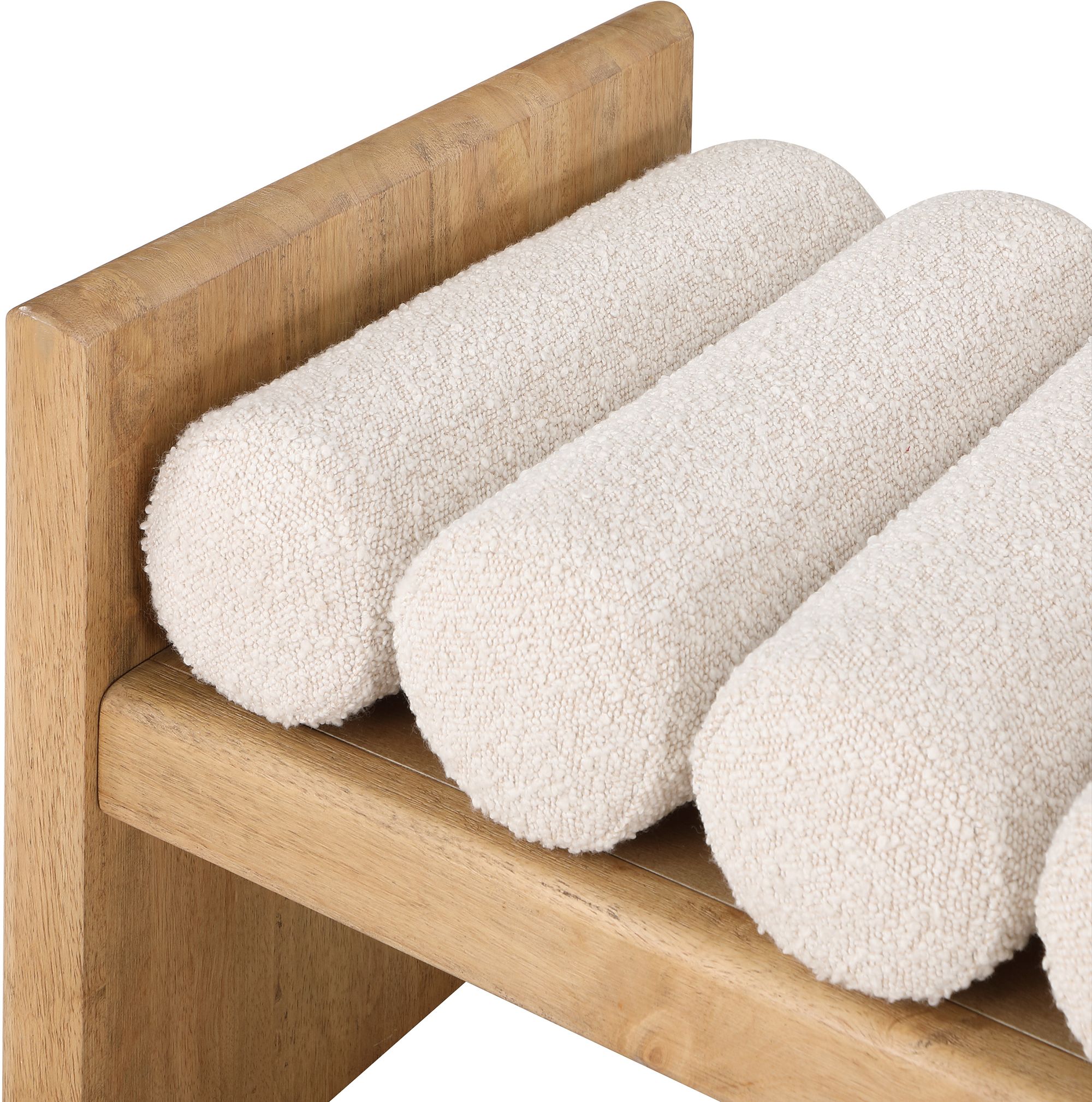 Waverly 32" Boucle Fabric Bench with Solid Wood Rich Natural Finish