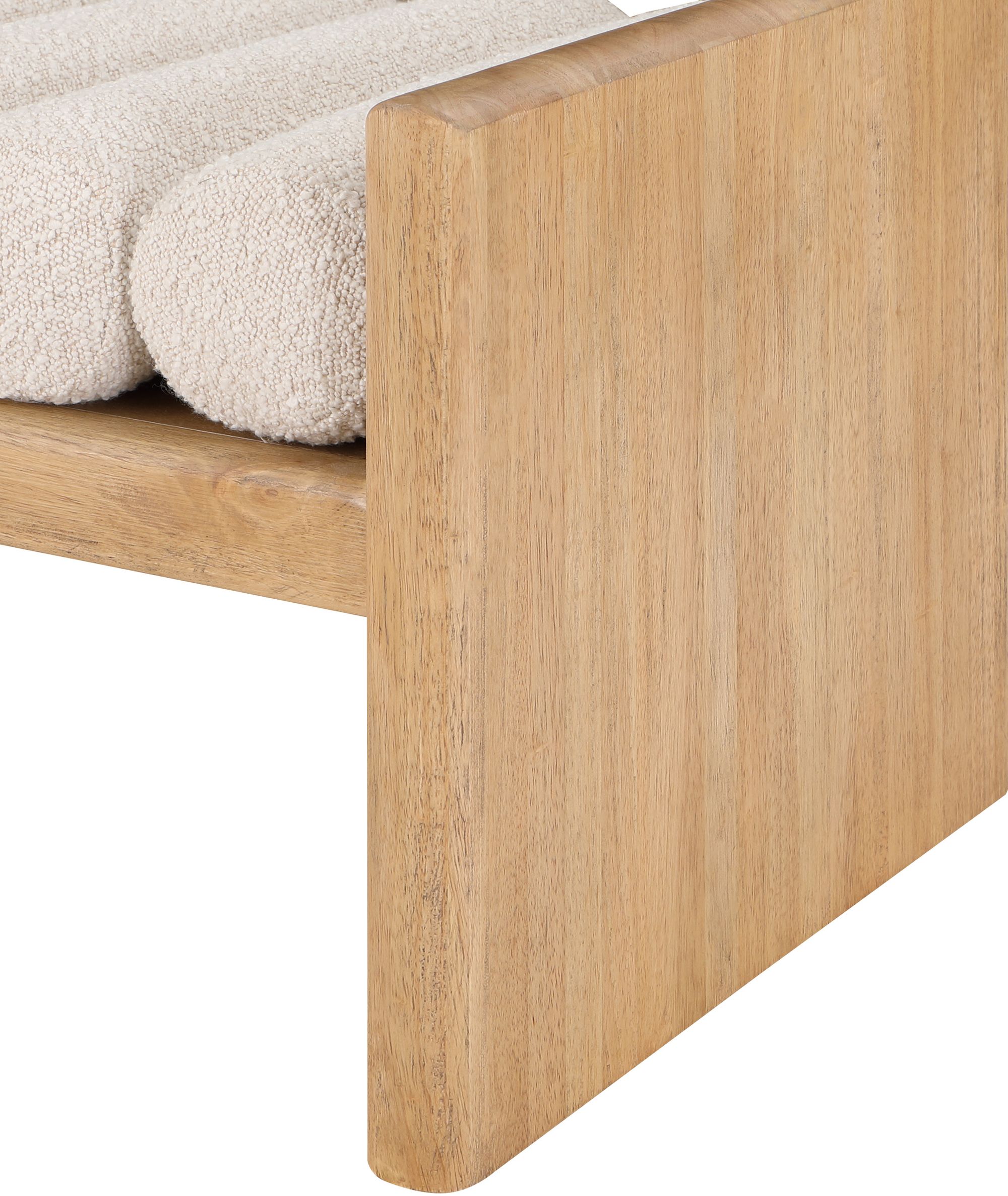 Waverly 32" Boucle Fabric Bench with Solid Wood Rich Natural Finish