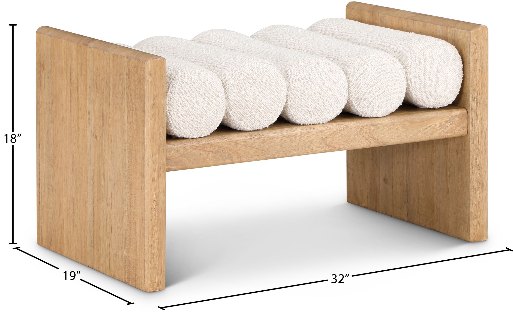 Waverly 32" Boucle Fabric Bench with Solid Wood Rich Natural Finish