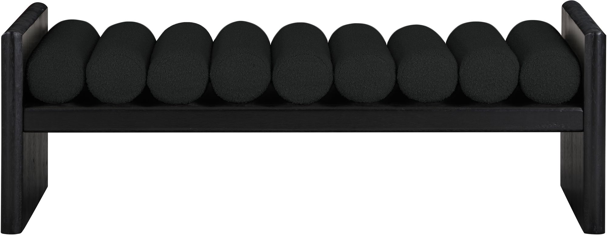 Waverly 52" Boucle Fabric Bench with Solid Wood Rich Black Finish