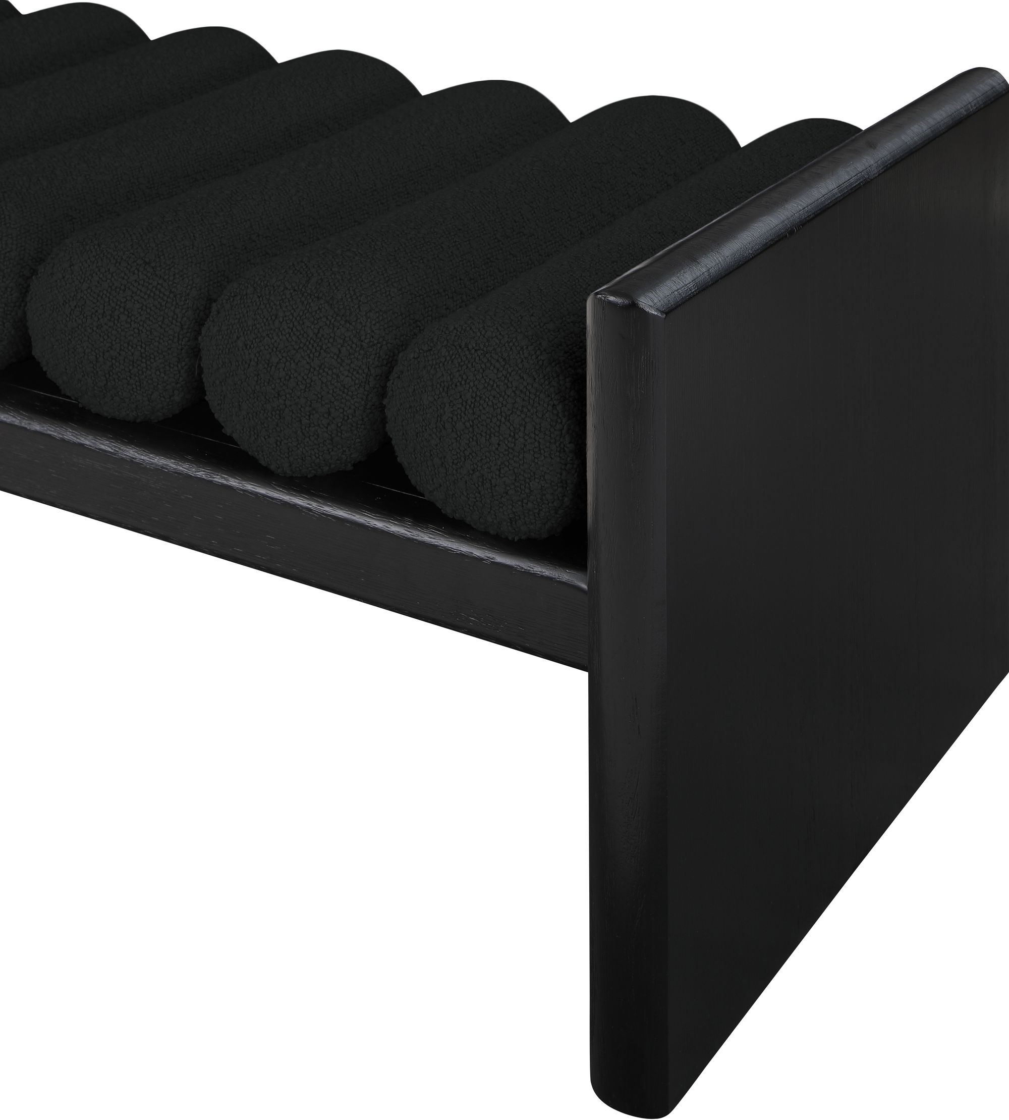 Waverly 52" Boucle Fabric Bench with Solid Wood Rich Black Finish