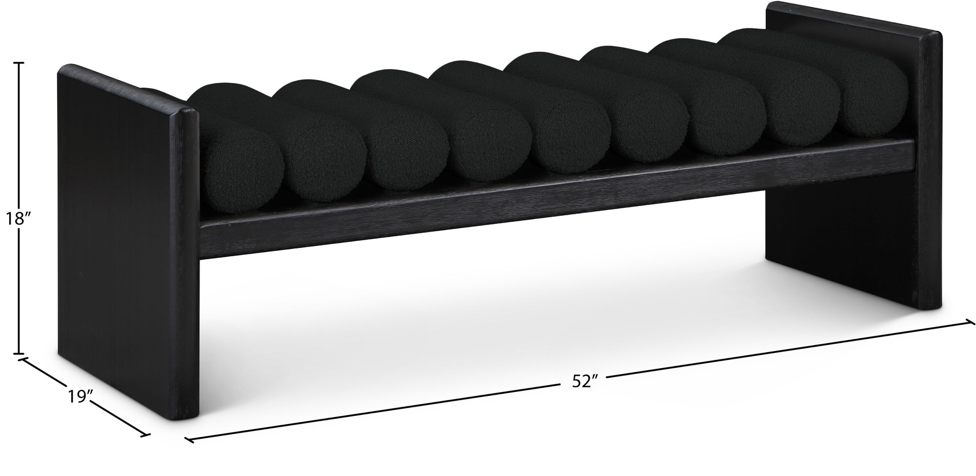 Waverly 52" Boucle Fabric Bench with Solid Wood Rich Black Finish