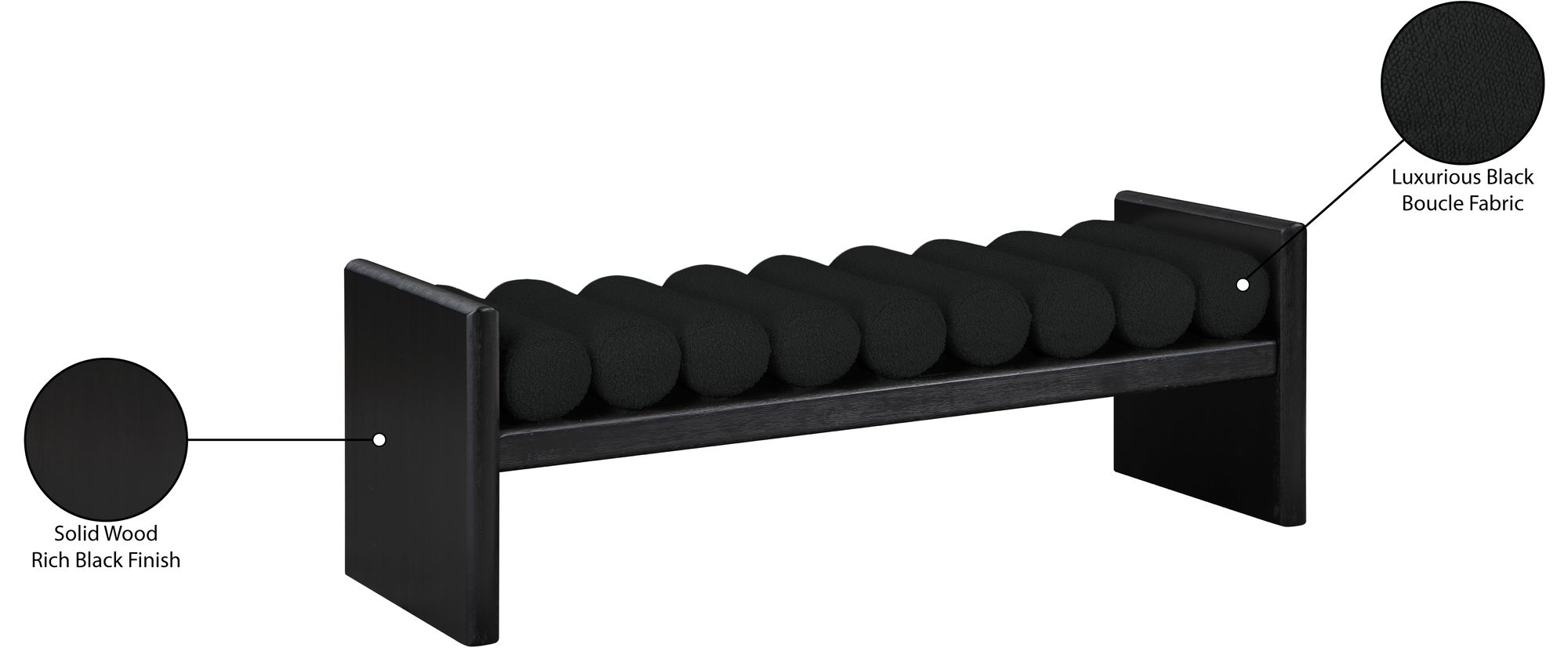 Waverly 52" Boucle Fabric Bench with Solid Wood Rich Black Finish