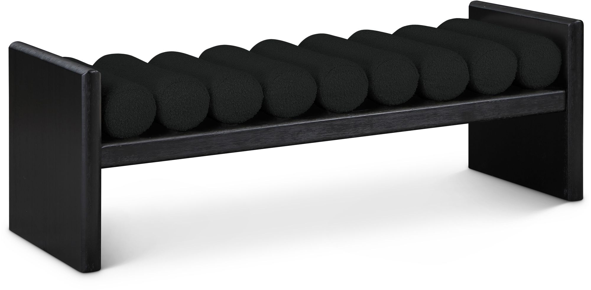 Waverly 52" Boucle Fabric Bench with Solid Wood Rich Black Finish