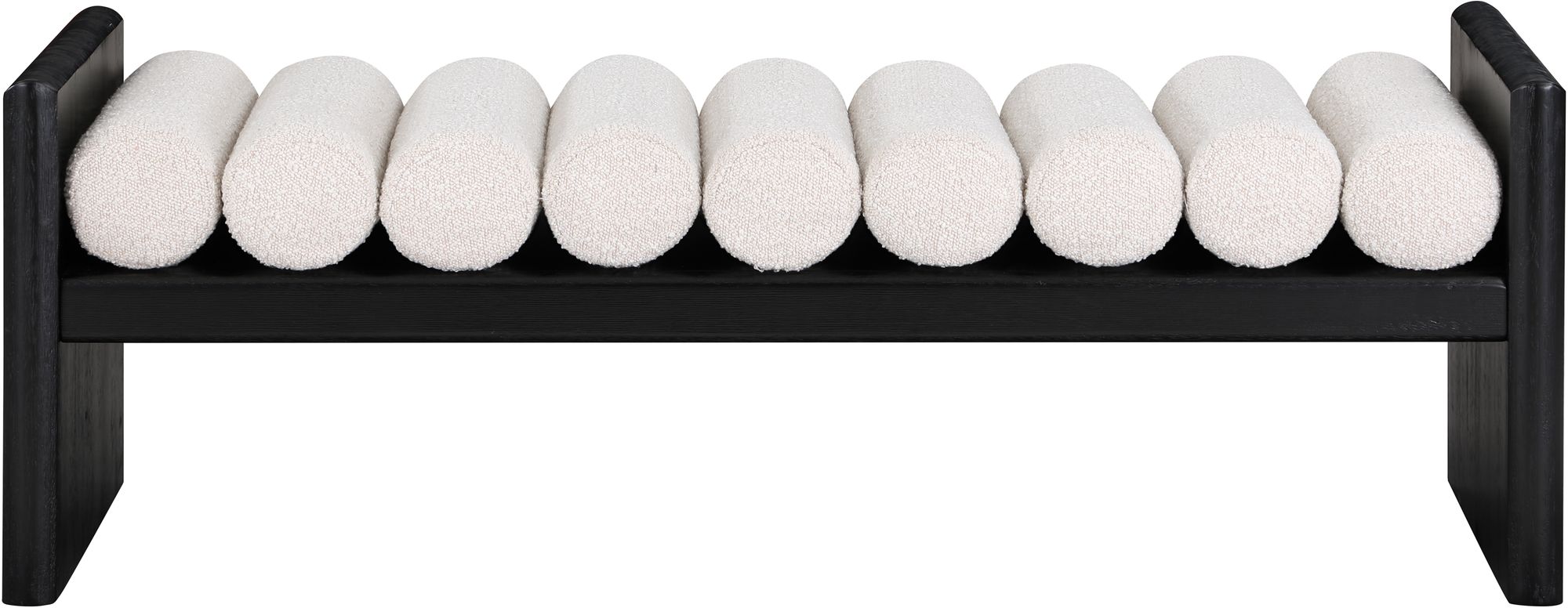 Waverly 52" Boucle Fabric Bench with Solid Wood Rich Black Finish