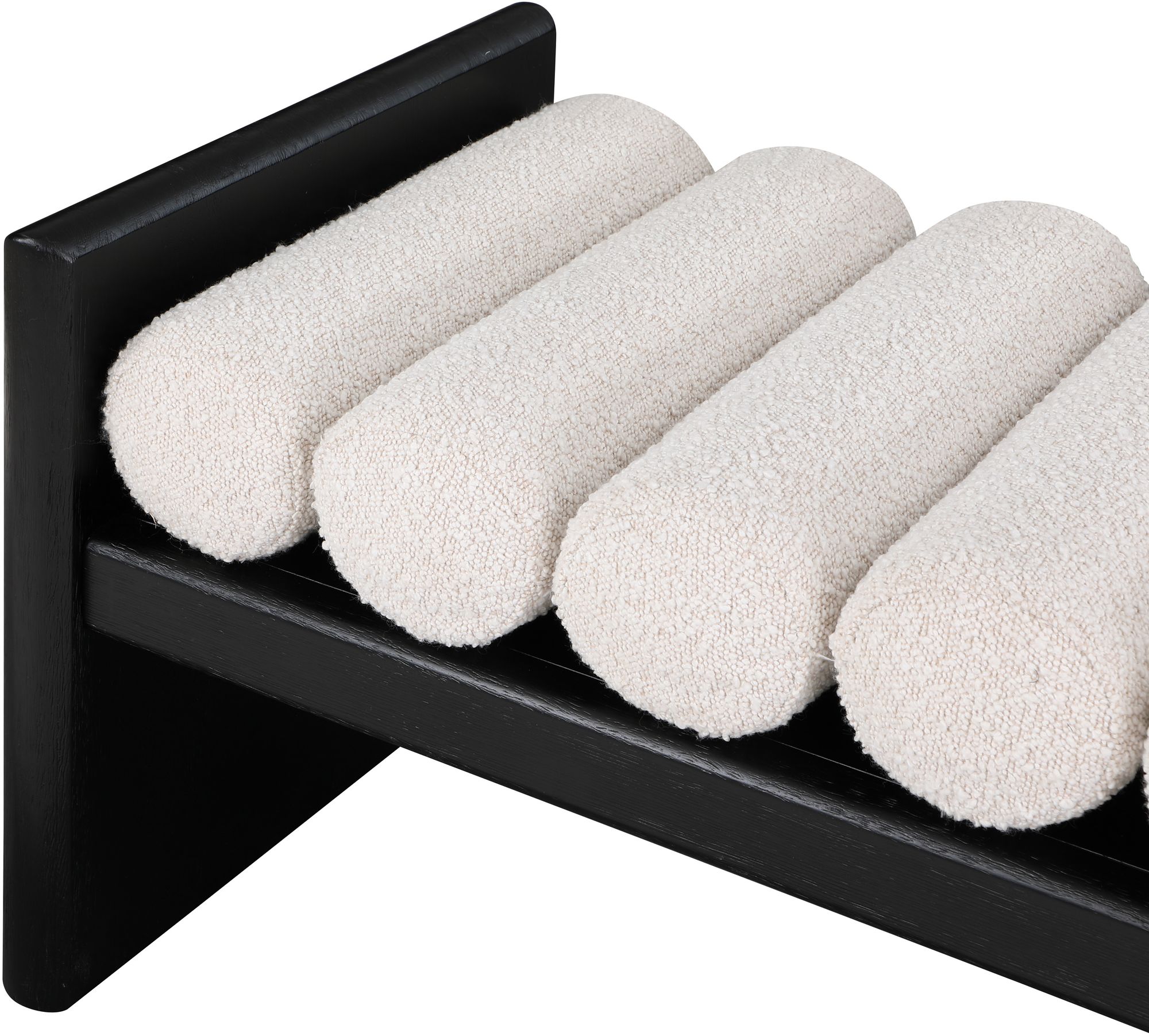 Waverly 52" Boucle Fabric Bench with Solid Wood Rich Black Finish