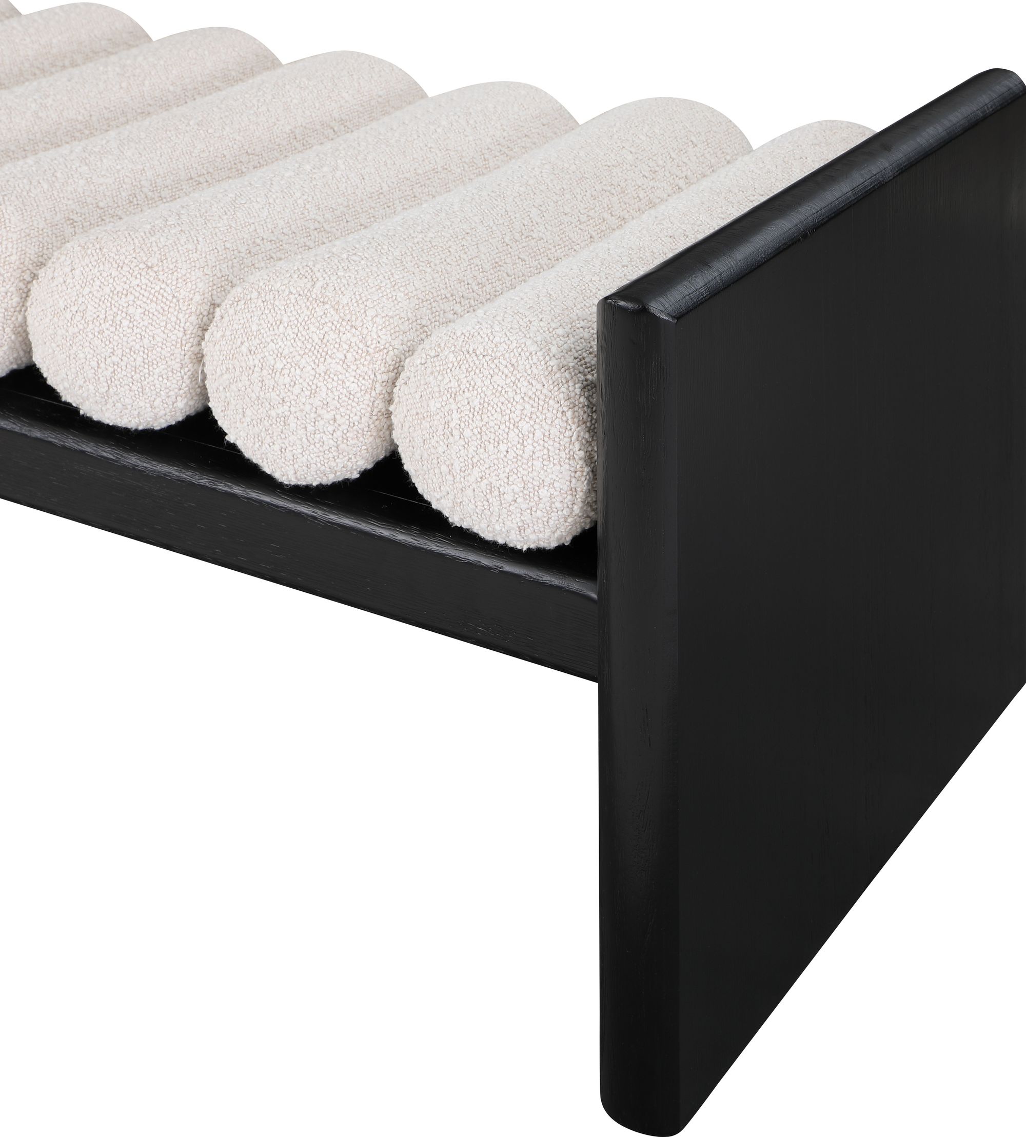 Waverly 52" Boucle Fabric Bench with Solid Wood Rich Black Finish