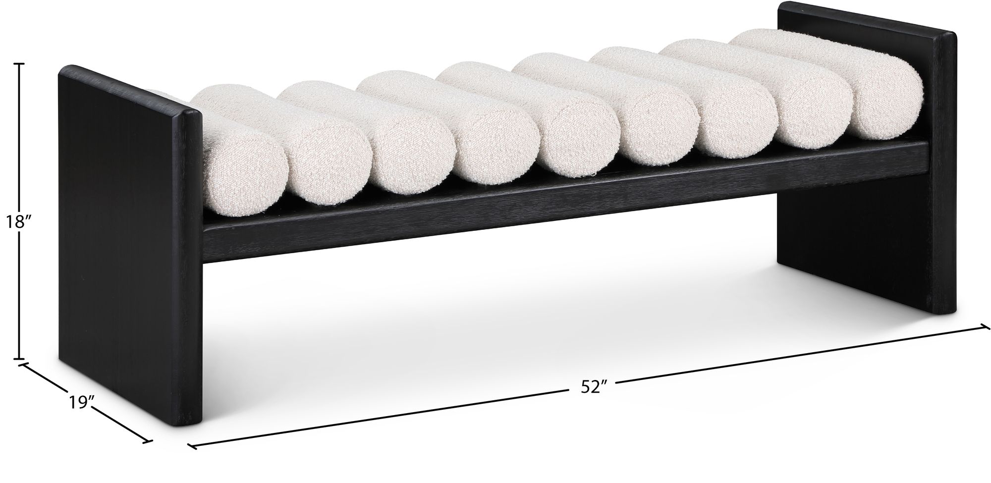 Waverly 52" Boucle Fabric Bench with Solid Wood Rich Black Finish
