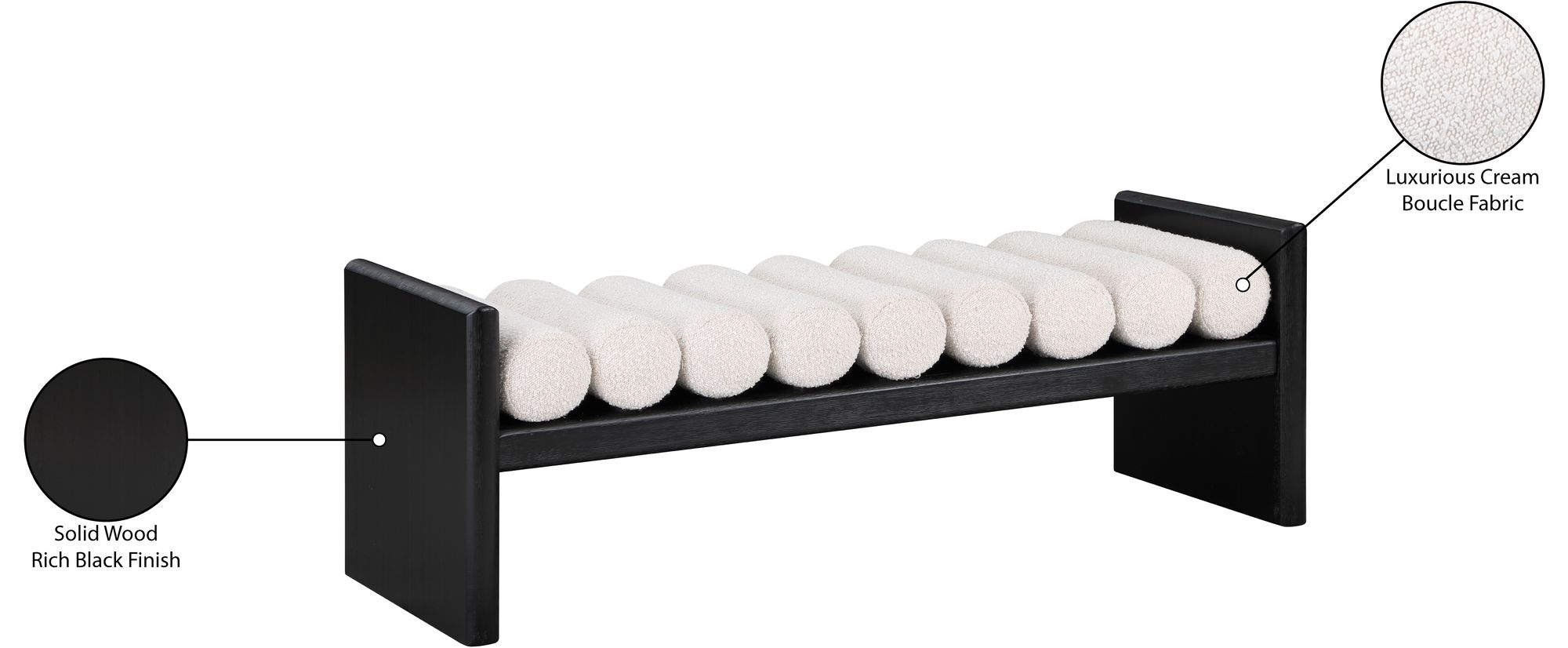 Waverly 52" Boucle Fabric Bench with Solid Wood Rich Black Finish