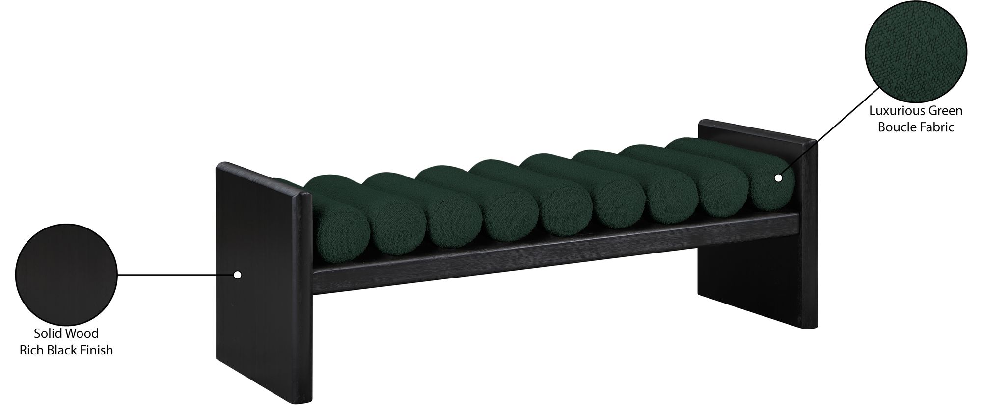 Waverly 52" Boucle Fabric Bench with Solid Wood Rich Black Finish
