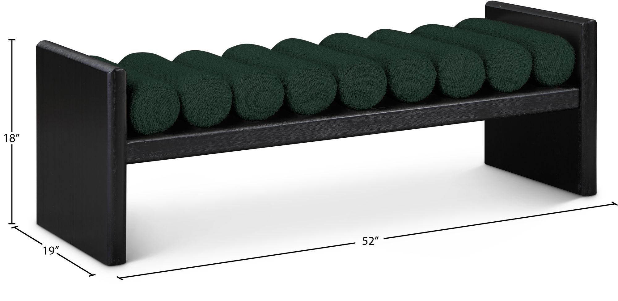 Waverly 52" Boucle Fabric Bench with Solid Wood Rich Black Finish