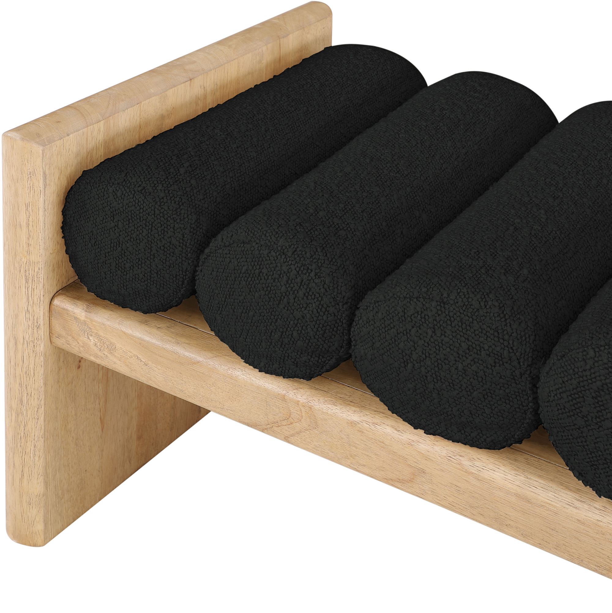 Waverly 52" Boucle Fabric Bench with Solid Wood Rich Natural Finish
