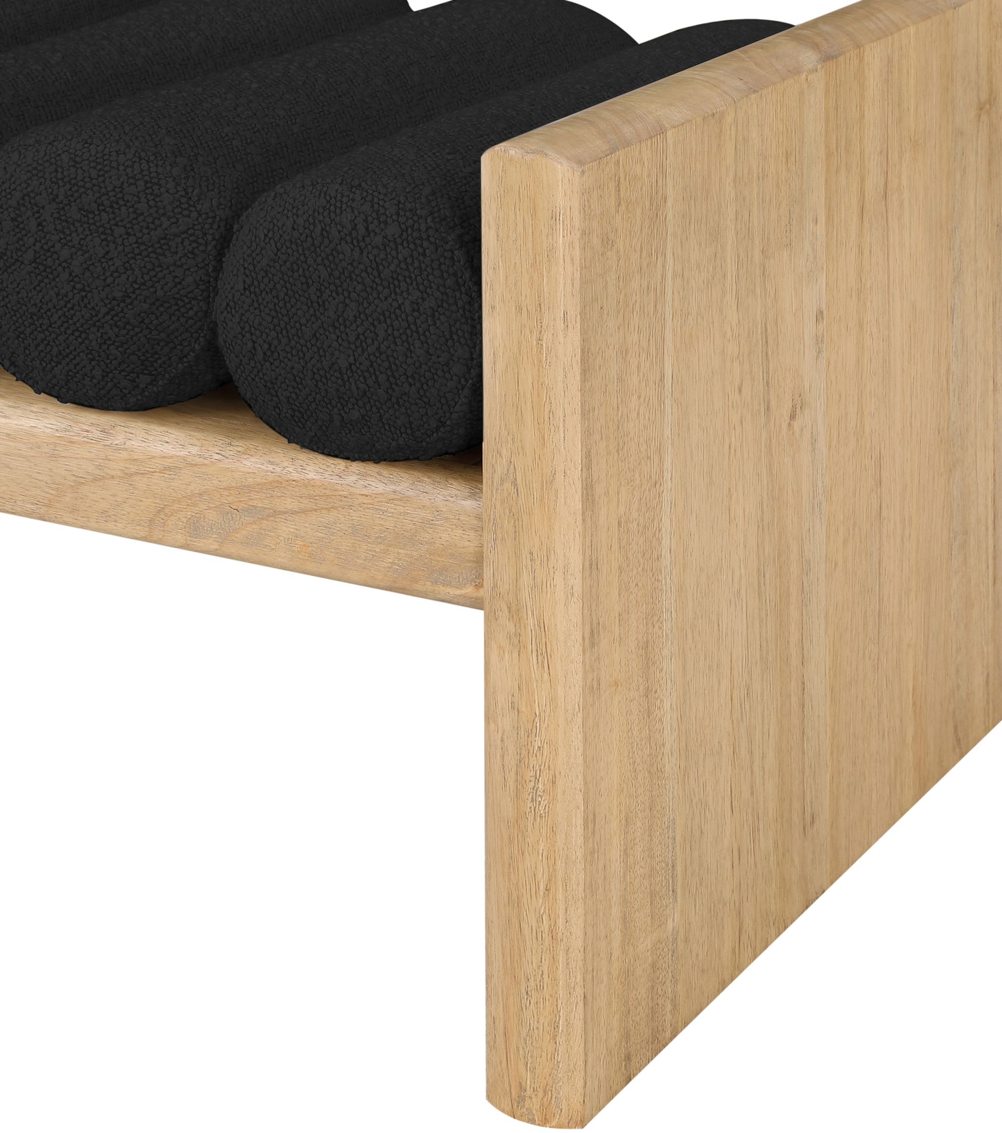 Waverly 52" Boucle Fabric Bench with Solid Wood Rich Natural Finish