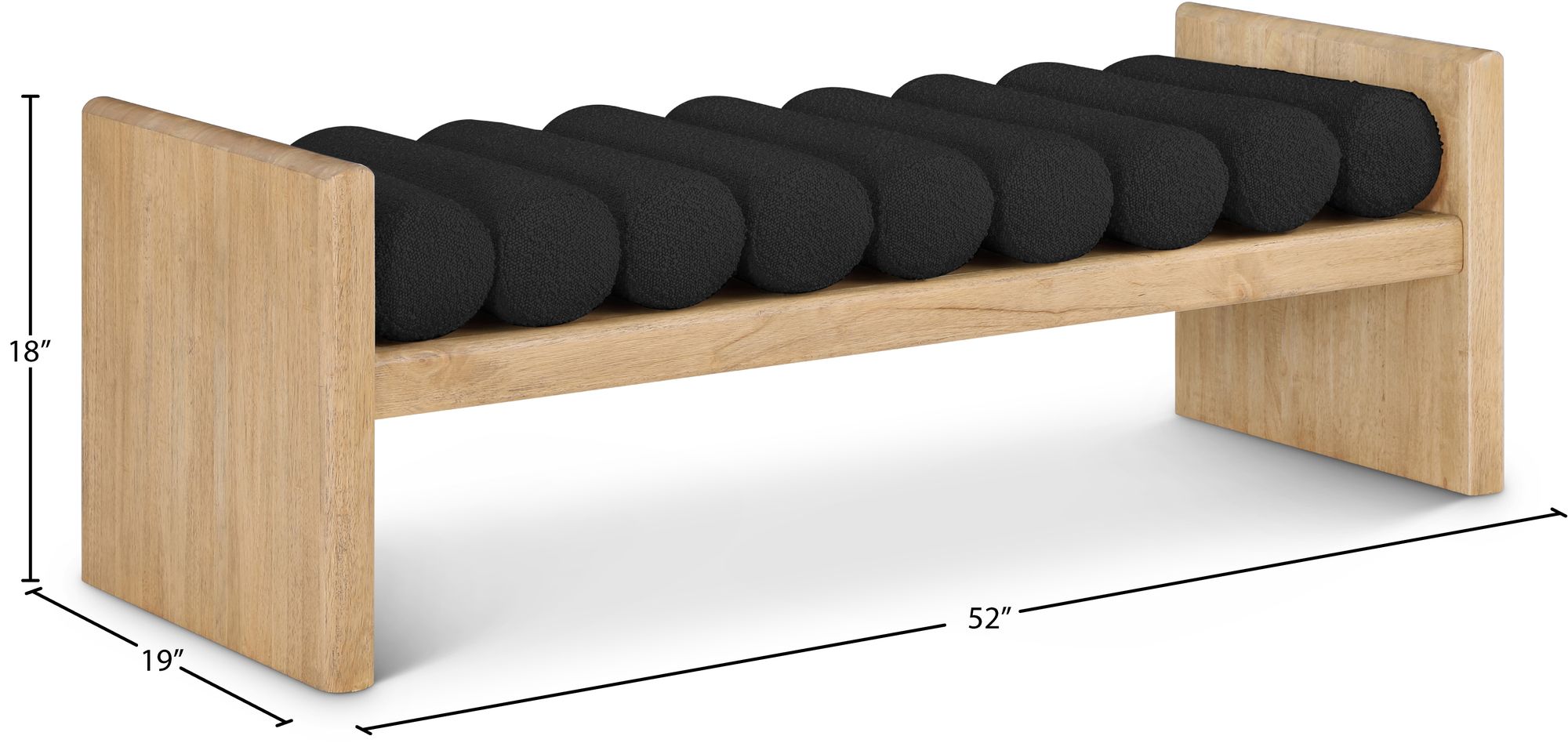 Waverly 52" Boucle Fabric Bench with Solid Wood Rich Natural Finish