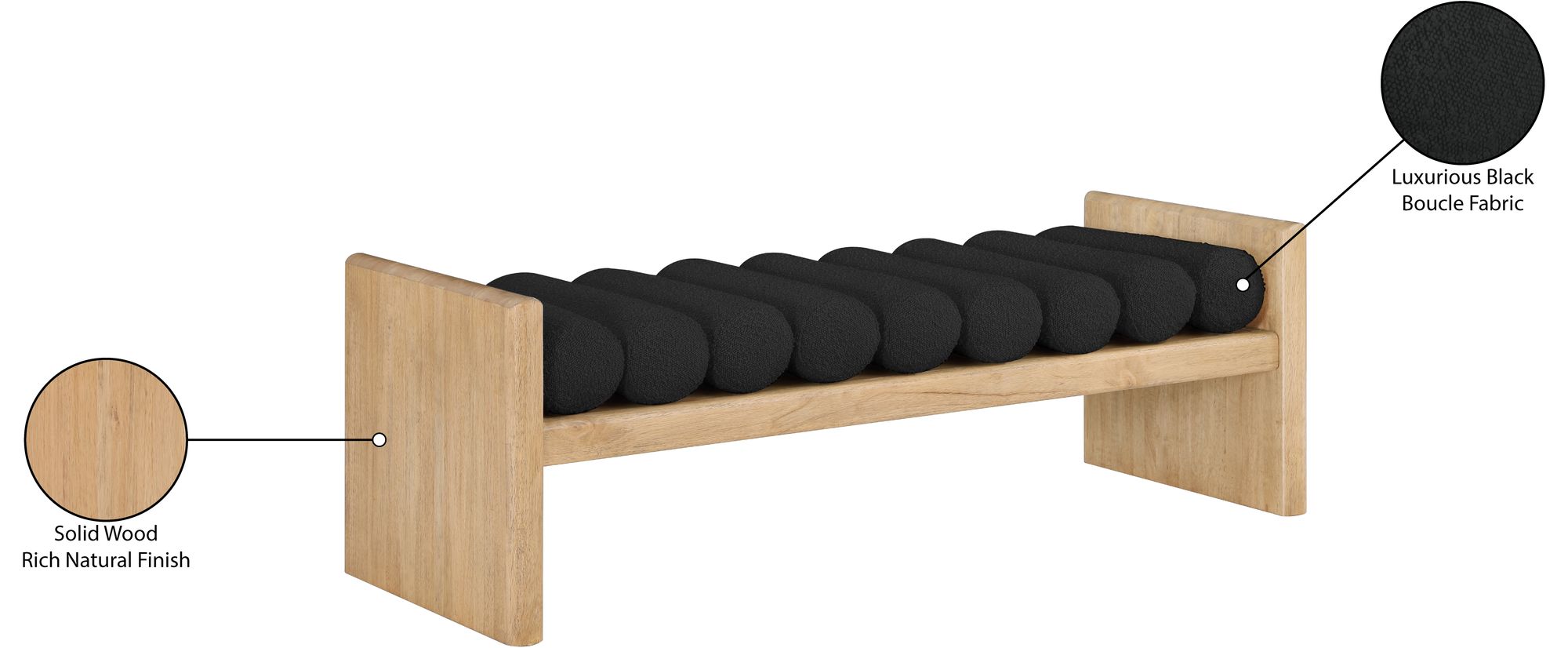 Waverly 52" Boucle Fabric Bench with Solid Wood Rich Natural Finish