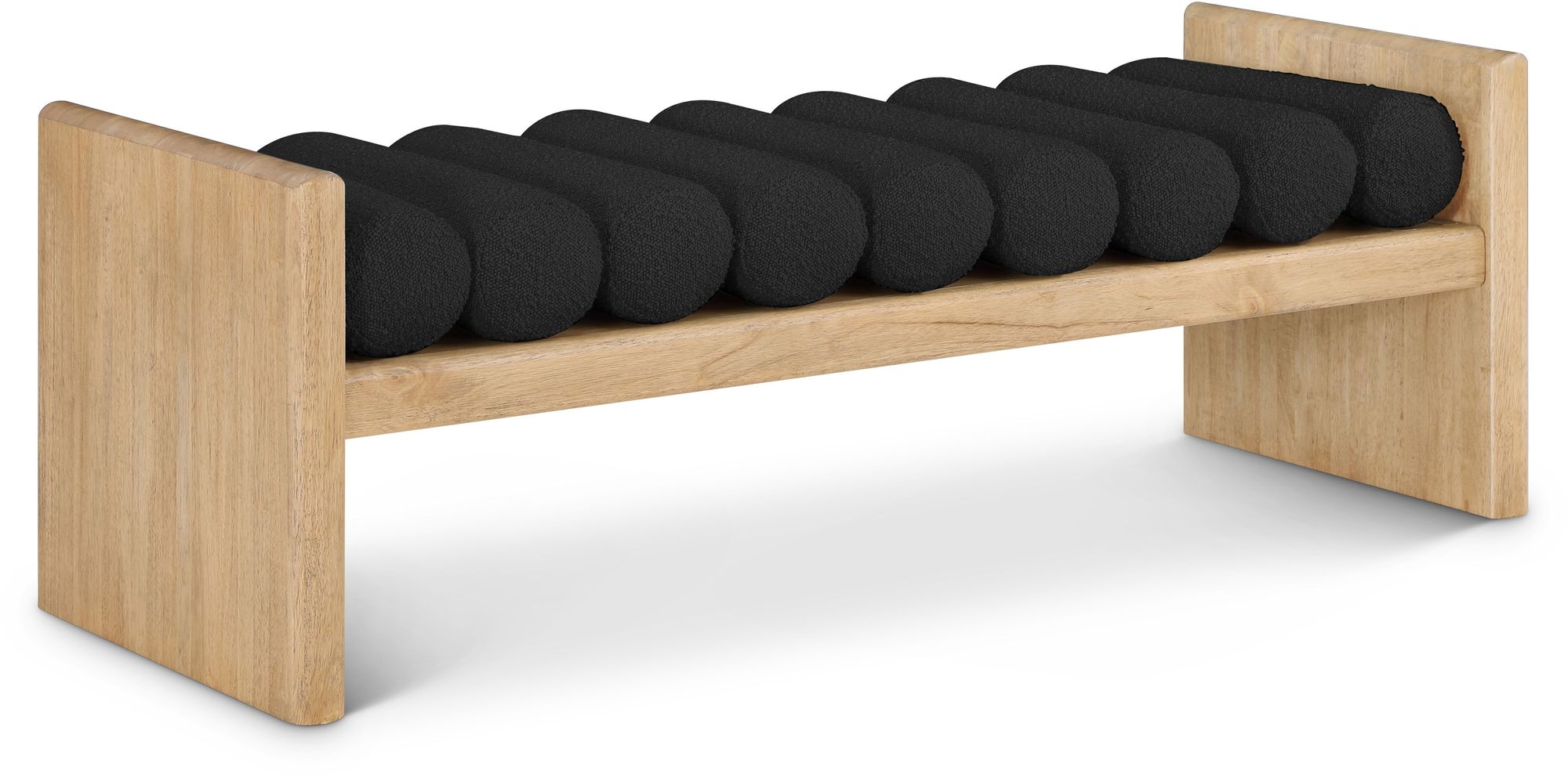 Waverly 52" Boucle Fabric Bench with Solid Wood Rich Natural Finish