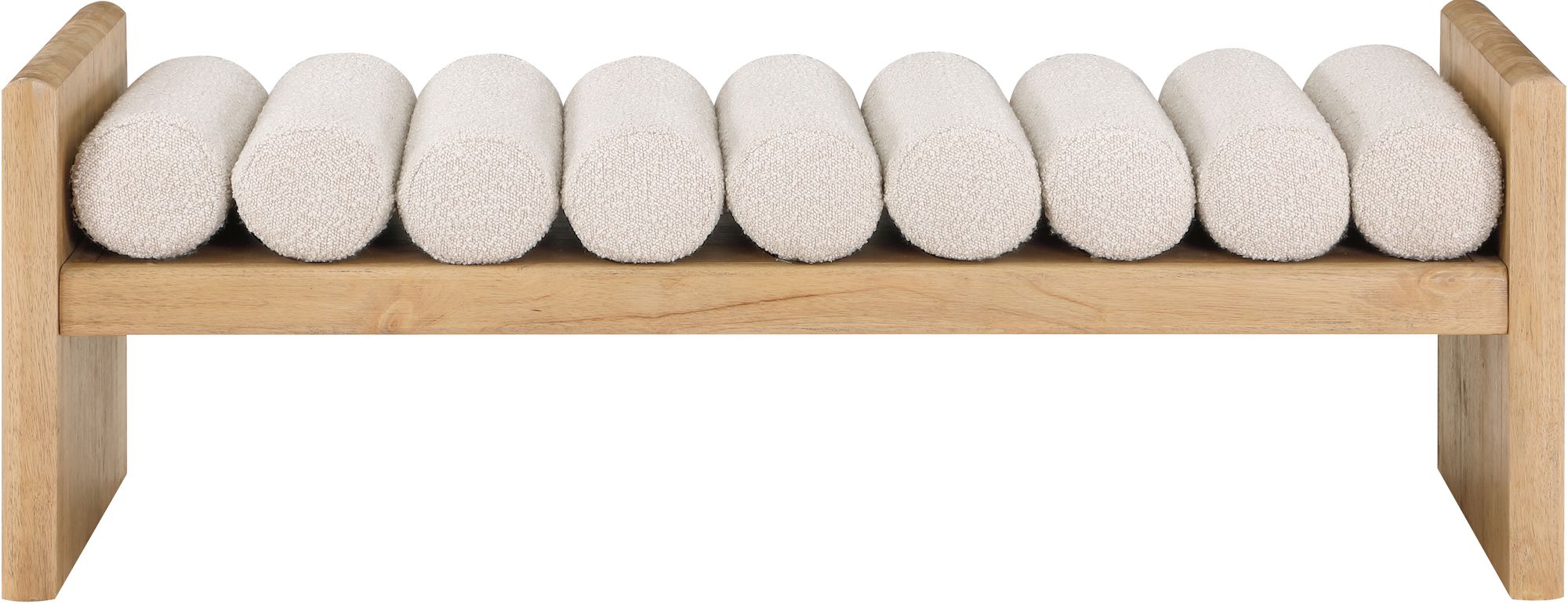 Waverly 52" Boucle Fabric Bench with Solid Wood Rich Natural Finish