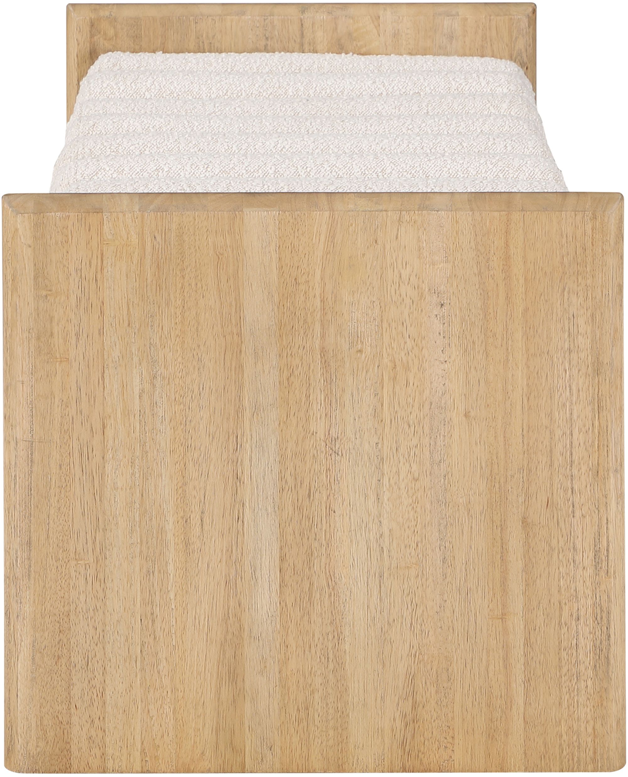 Waverly 52" Boucle Fabric Bench with Solid Wood Rich Natural Finish