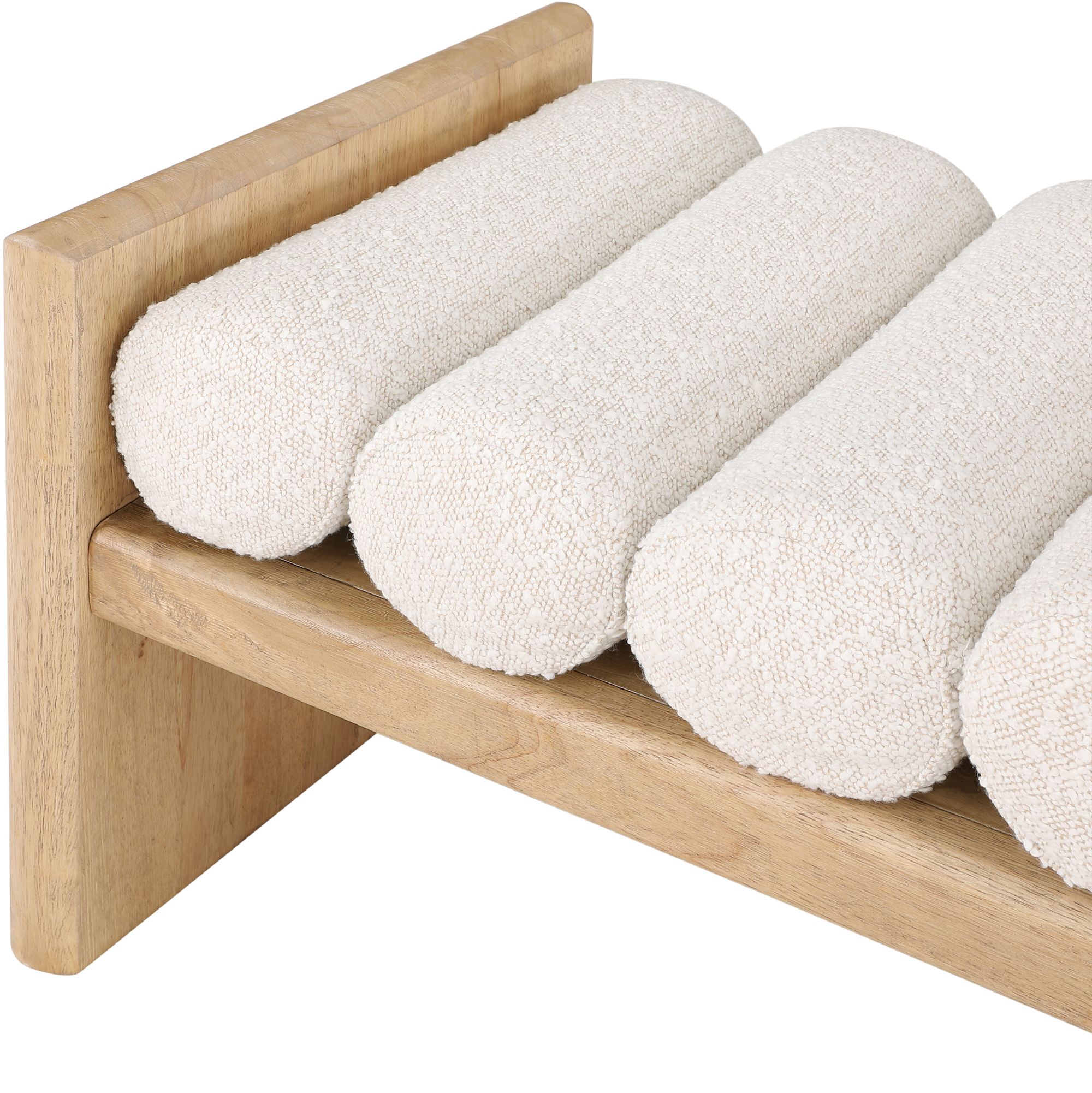 Waverly 52" Boucle Fabric Bench with Solid Wood Rich Natural Finish