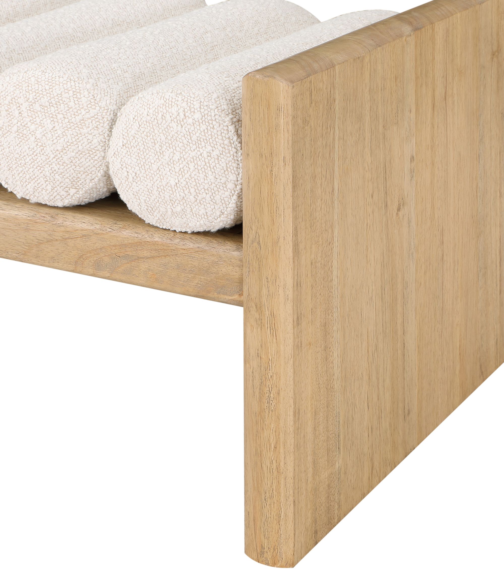 Waverly 52" Boucle Fabric Bench with Solid Wood Rich Natural Finish