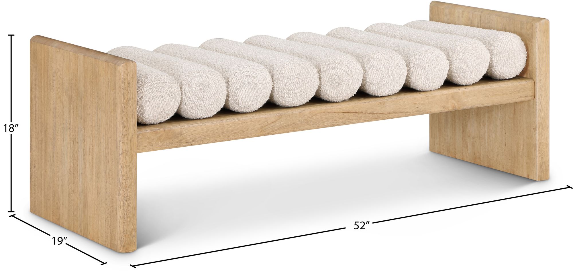 Waverly 52" Boucle Fabric Bench with Solid Wood Rich Natural Finish