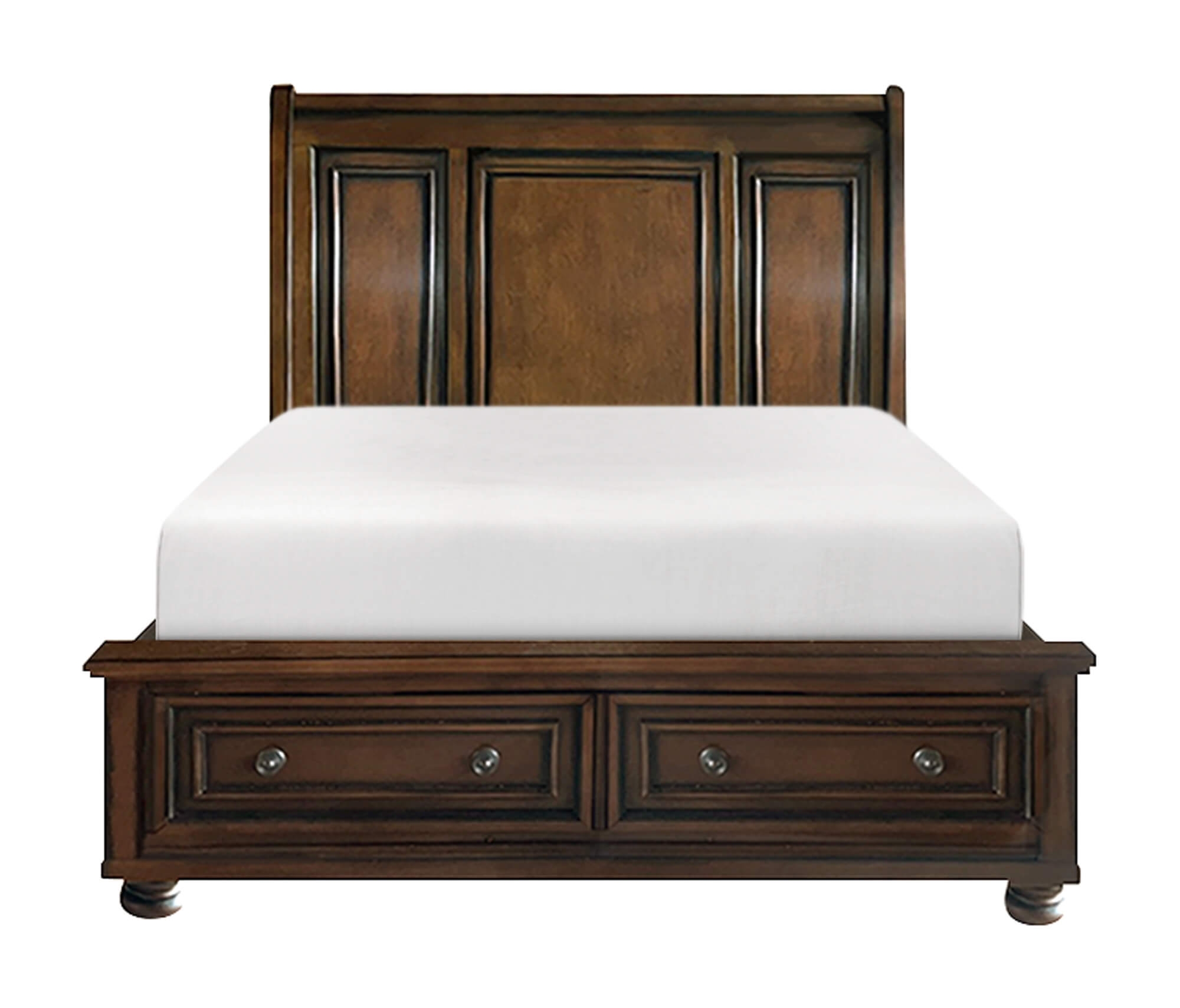 Cumberland Wood/Wood Veneer Sleigh Platform Bed w/ Footboard Storage, Queen Size