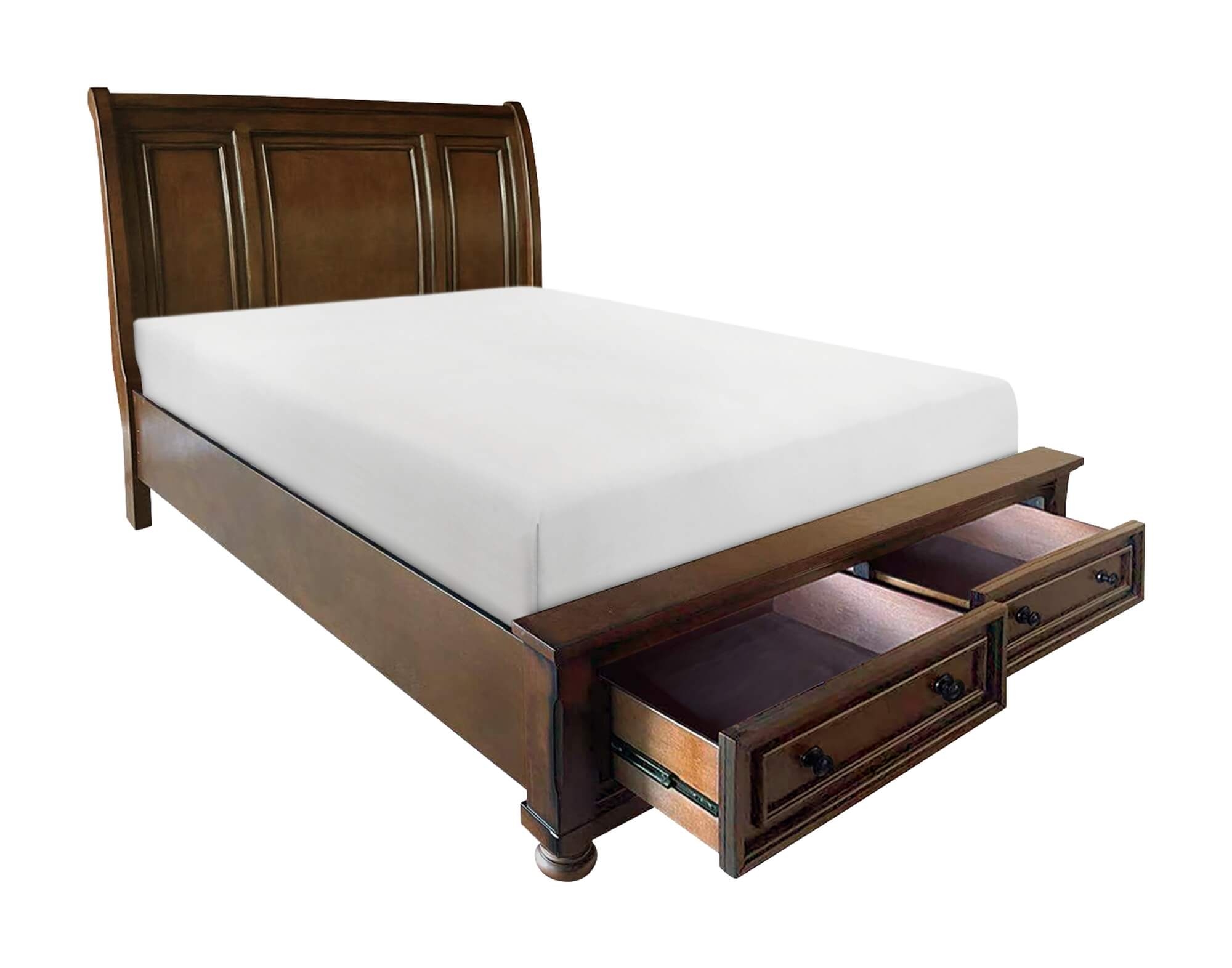 Cumberland Wood/Wood Veneer Sleigh Platform Bed w/ Footboard Storage, King Size