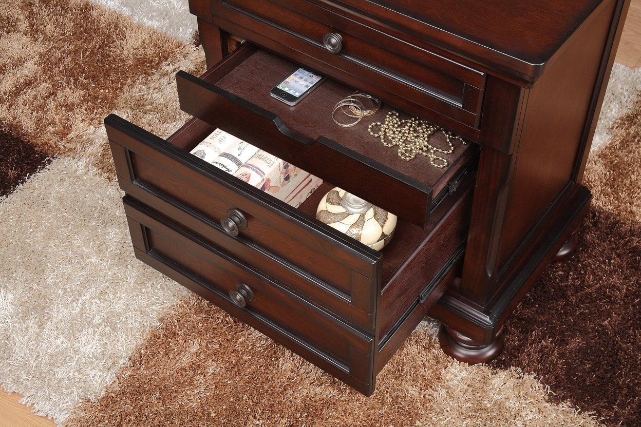 Cumberland Wood/Wood Veneer Nightstand w/ Hidden Drawer