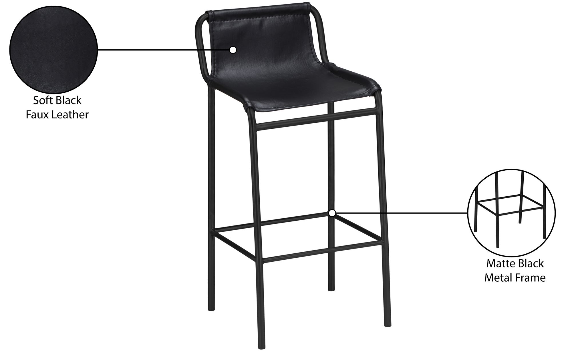Dax Faux Leather Counter Stool with Matte Black Metal Frame