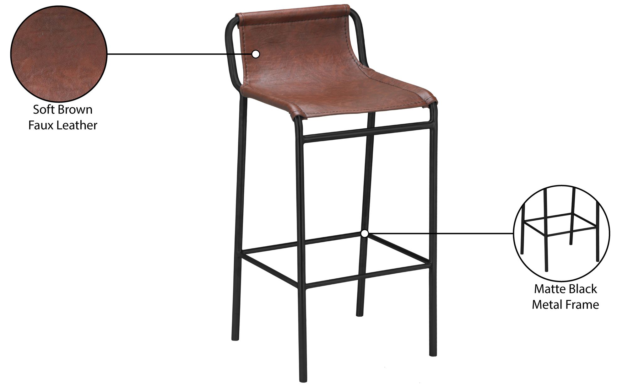 Dax Faux Leather Counter Stool with Matte Black Metal Frame