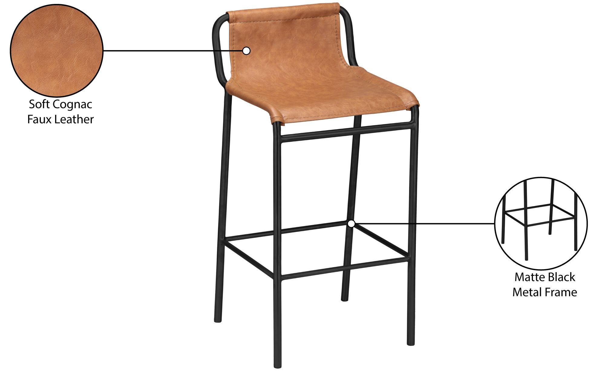 Dax Faux Leather Counter Stool with Matte Black Metal Frame