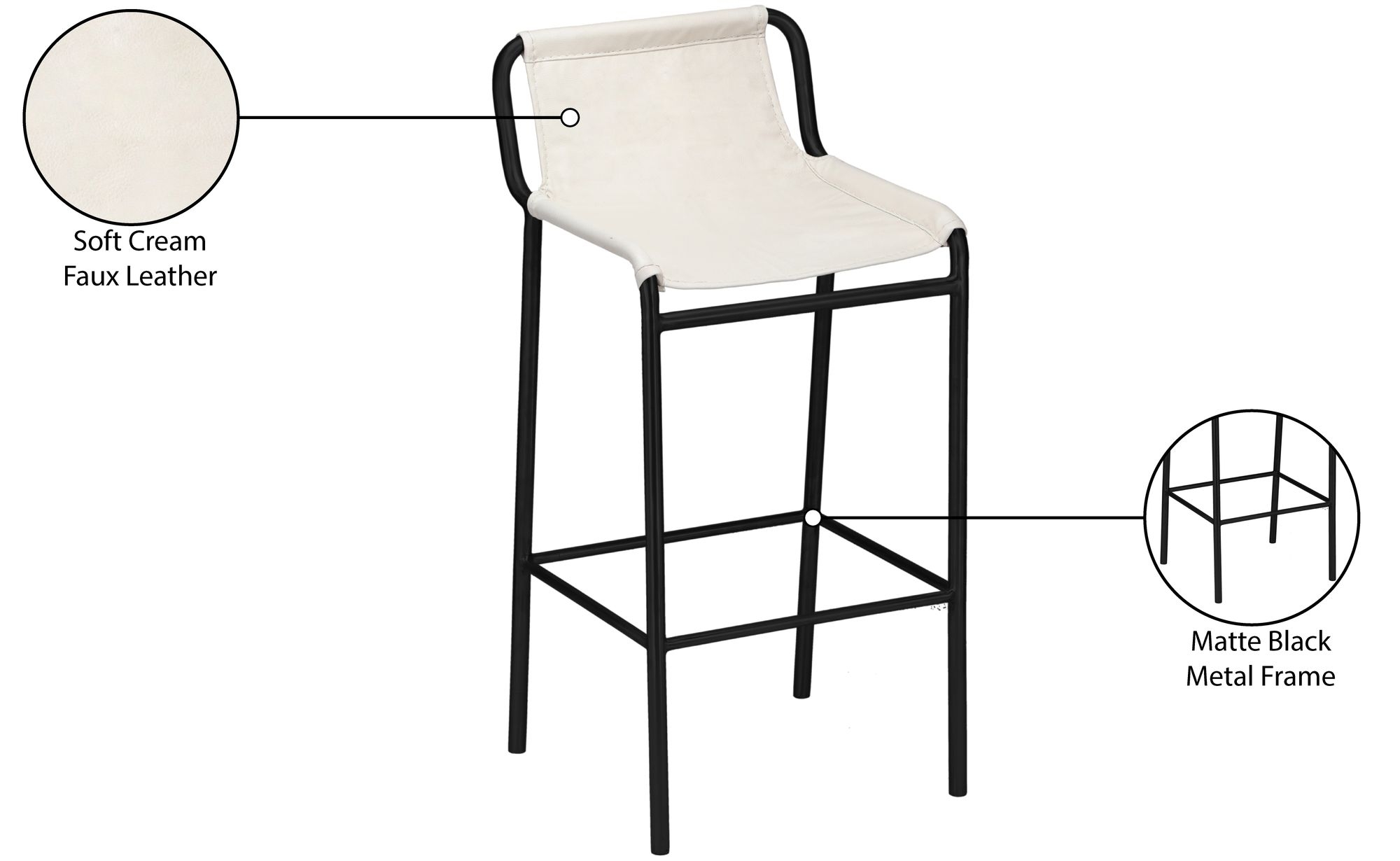Dax Faux Leather Counter Stool with Matte Black Metal Frame