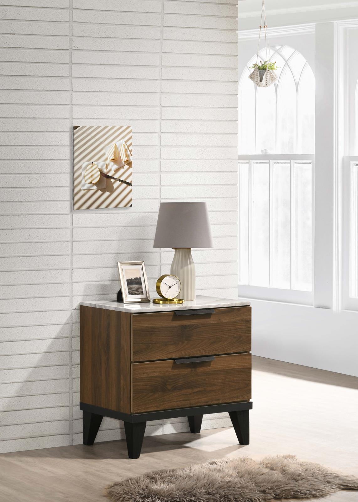 Mays Faux Marble/Wood Nightstand w/2 Drawers