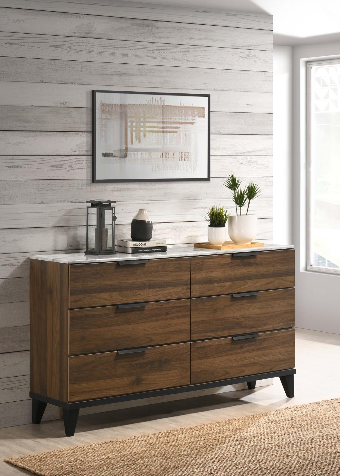 Mays Faux Marble/Wood Double Dresser w/6 Drawers