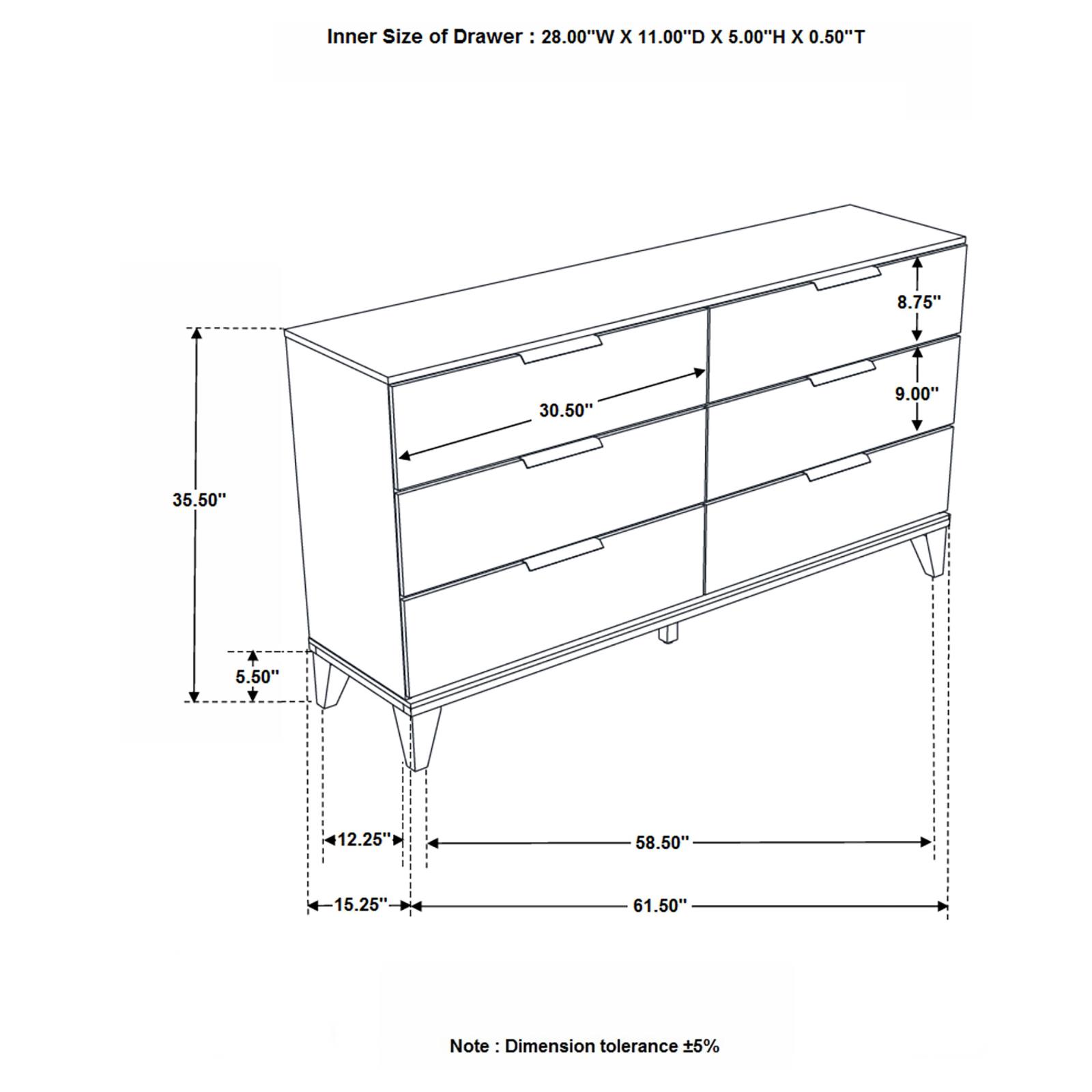 Mays Faux Marble/Wood Double Dresser w/6 Drawers