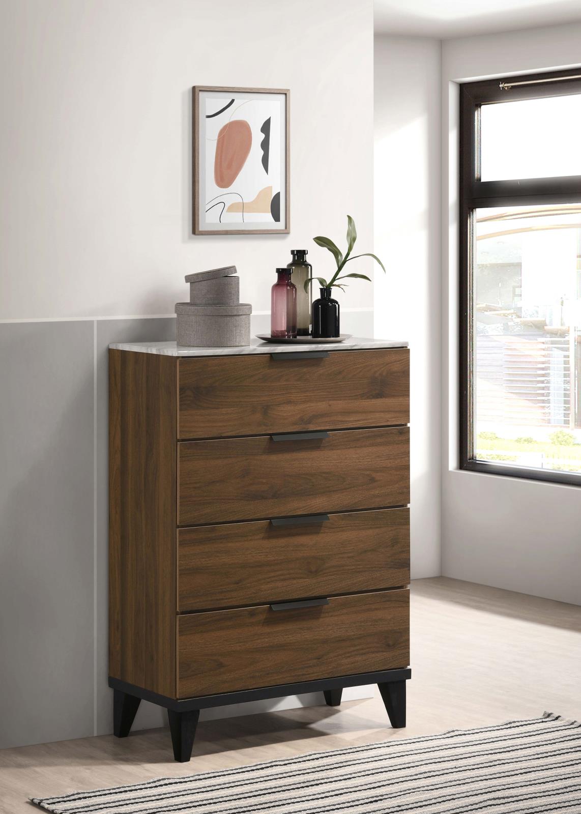 Mays Faux Marble/Wood Chest w/4 Drawers