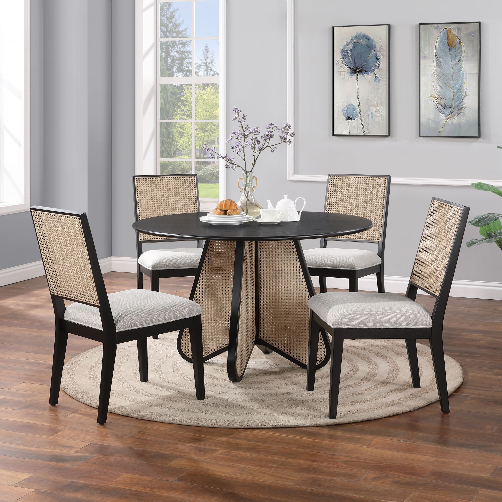 Butterfly 48" Round Oak Veneer Dining Table