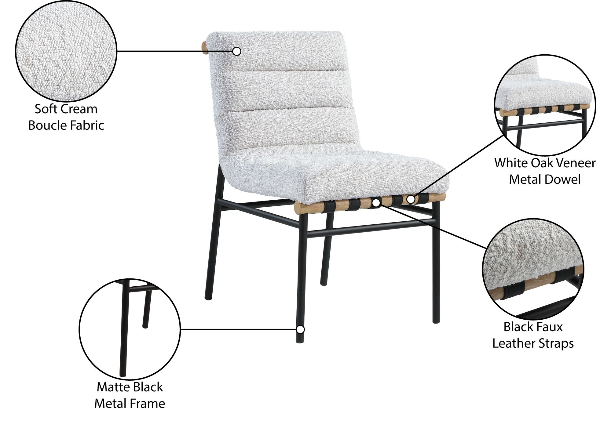 Burke Boucle Fabric Dining Chair with Matte Black Metal Frame