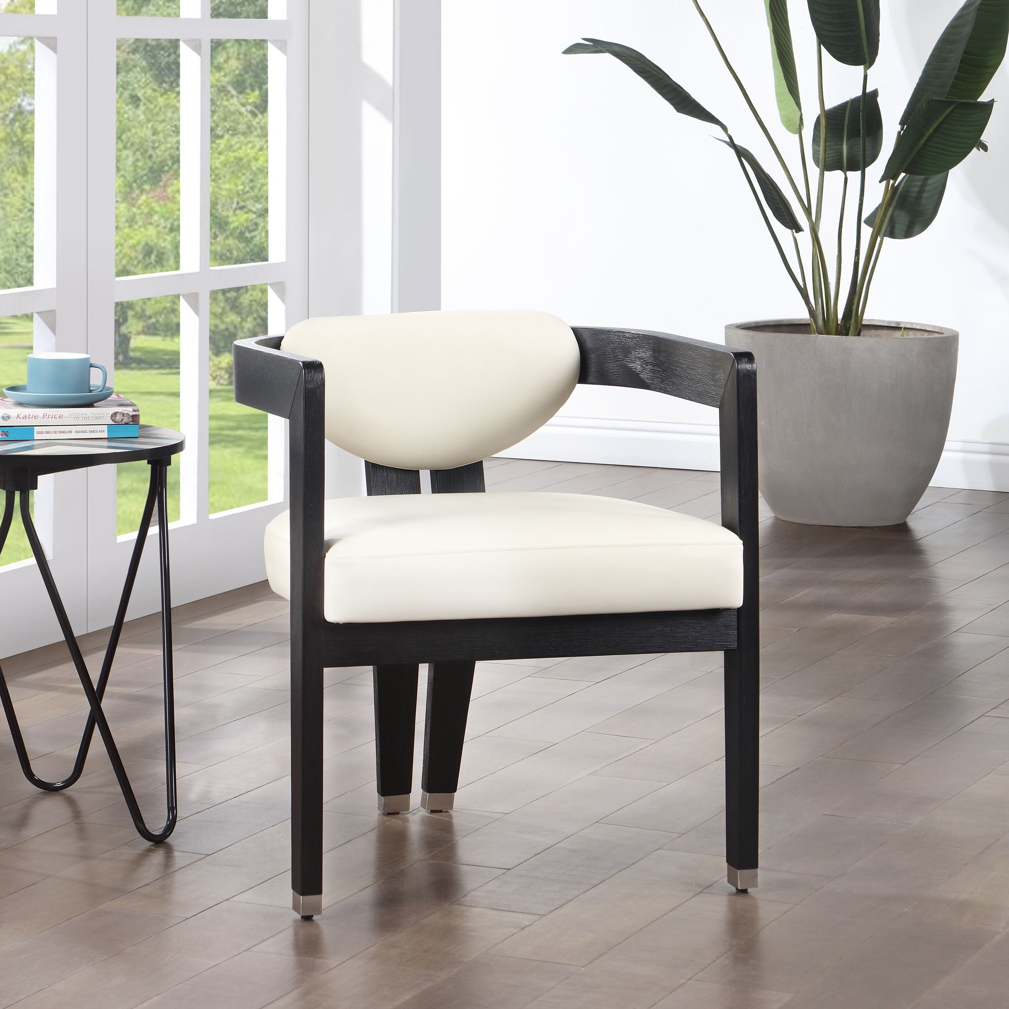 Carlyle Faux Leather Dining Chair with Solid Wood Brushed Black Frame