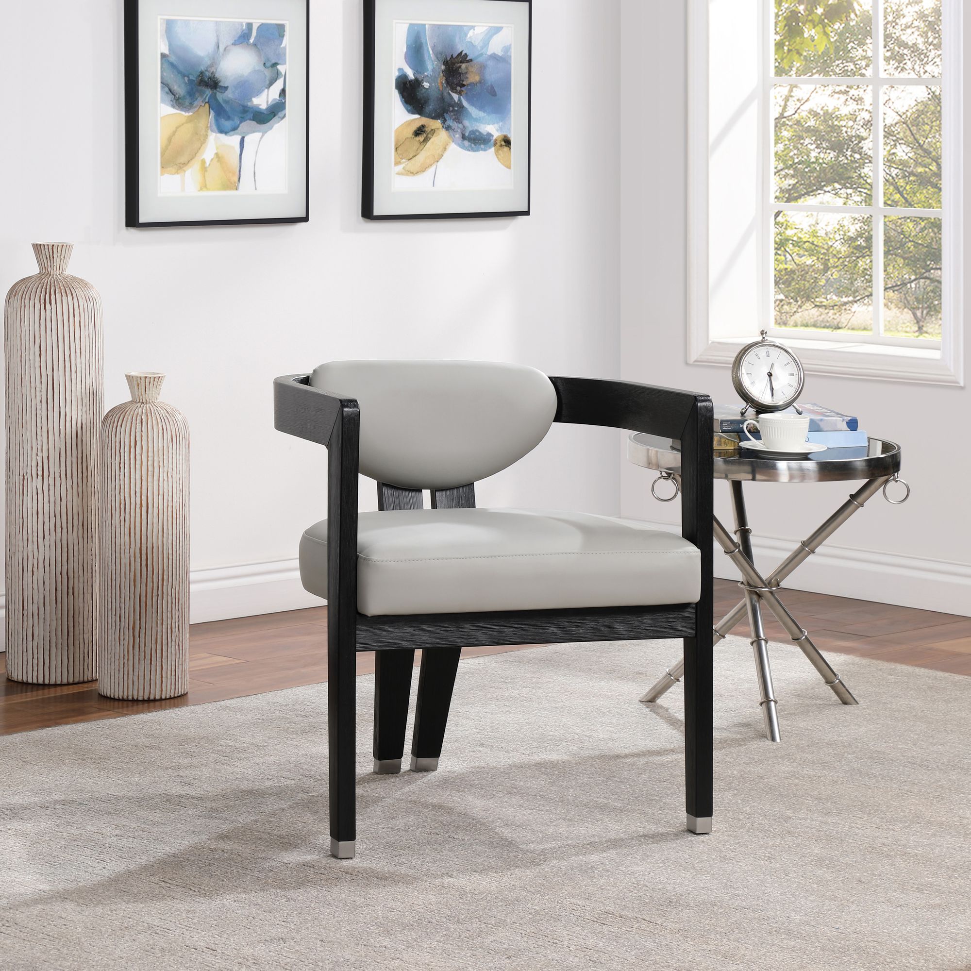Carlyle Faux Leather Dining Chair with Solid Wood Brushed Black Frame