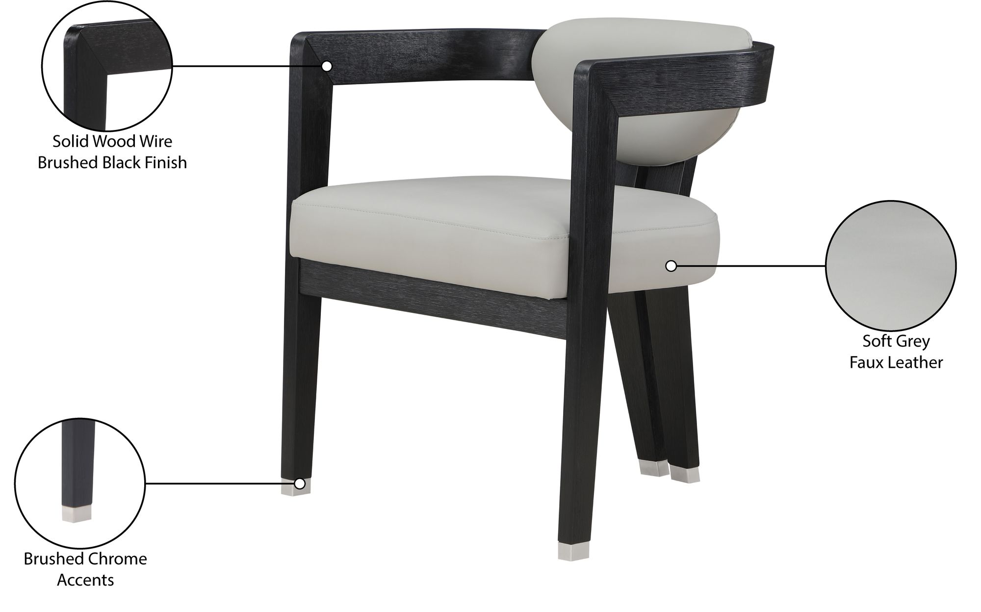 Carlyle Faux Leather Dining Chair with Solid Wood Brushed Black Frame
