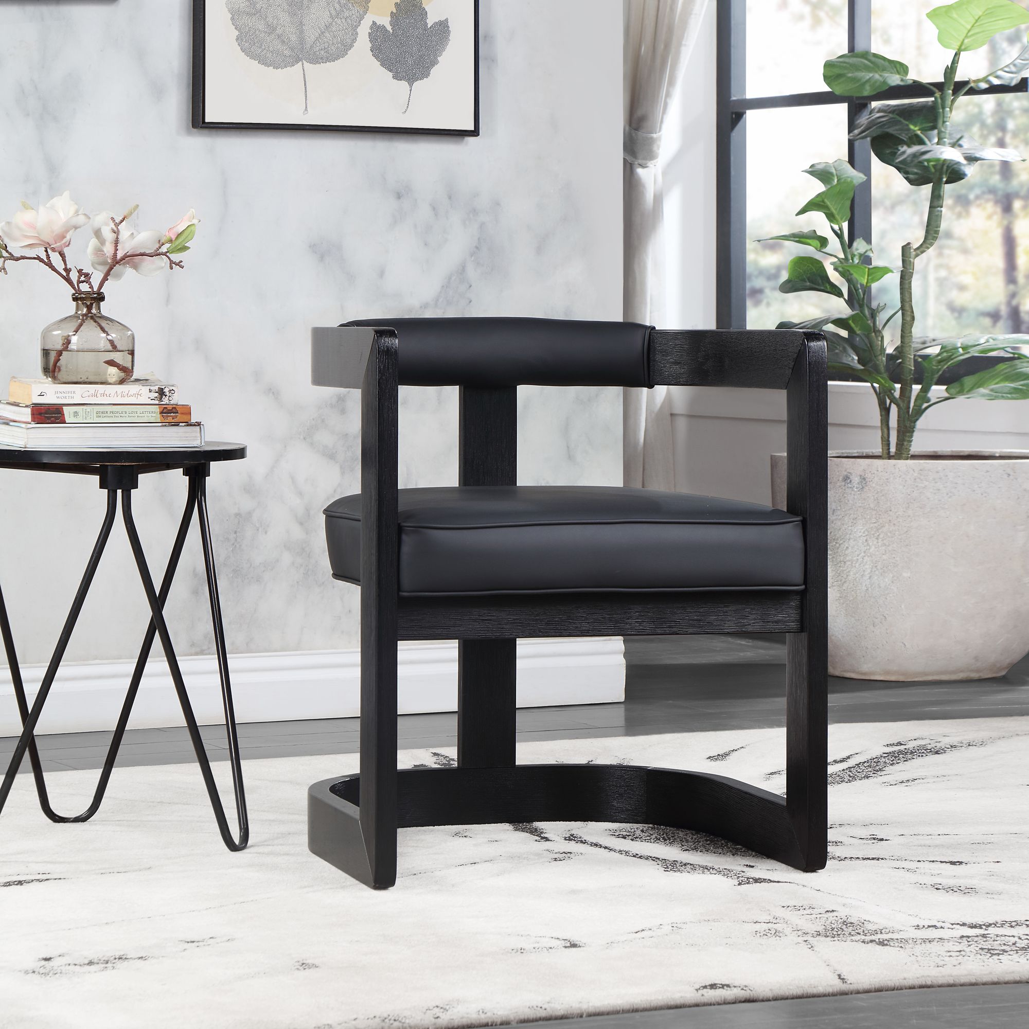 Manchester Faux Leather Dining Chair with Solid Wood Black Frame