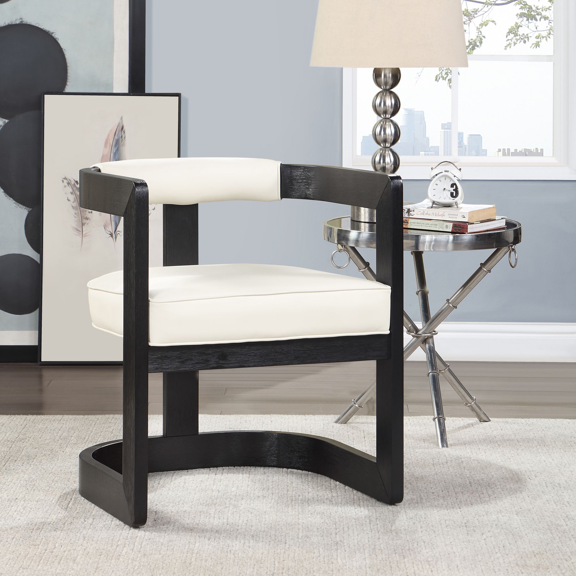 Manchester Faux Leather Dining Chair with Solid Wood Black Frame