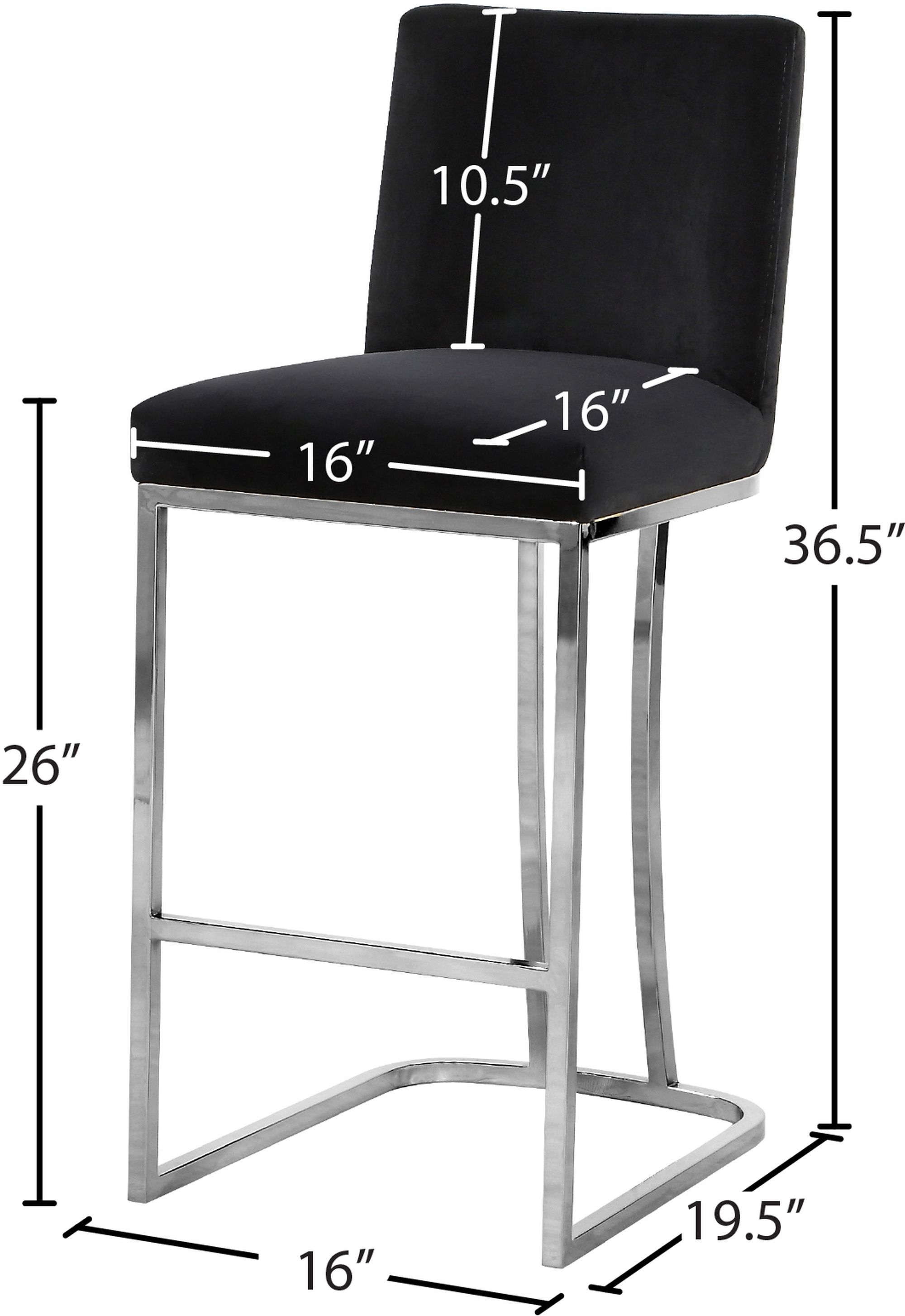 Heidi Velvet Counter Stool with Polished Chrome Metal Frame