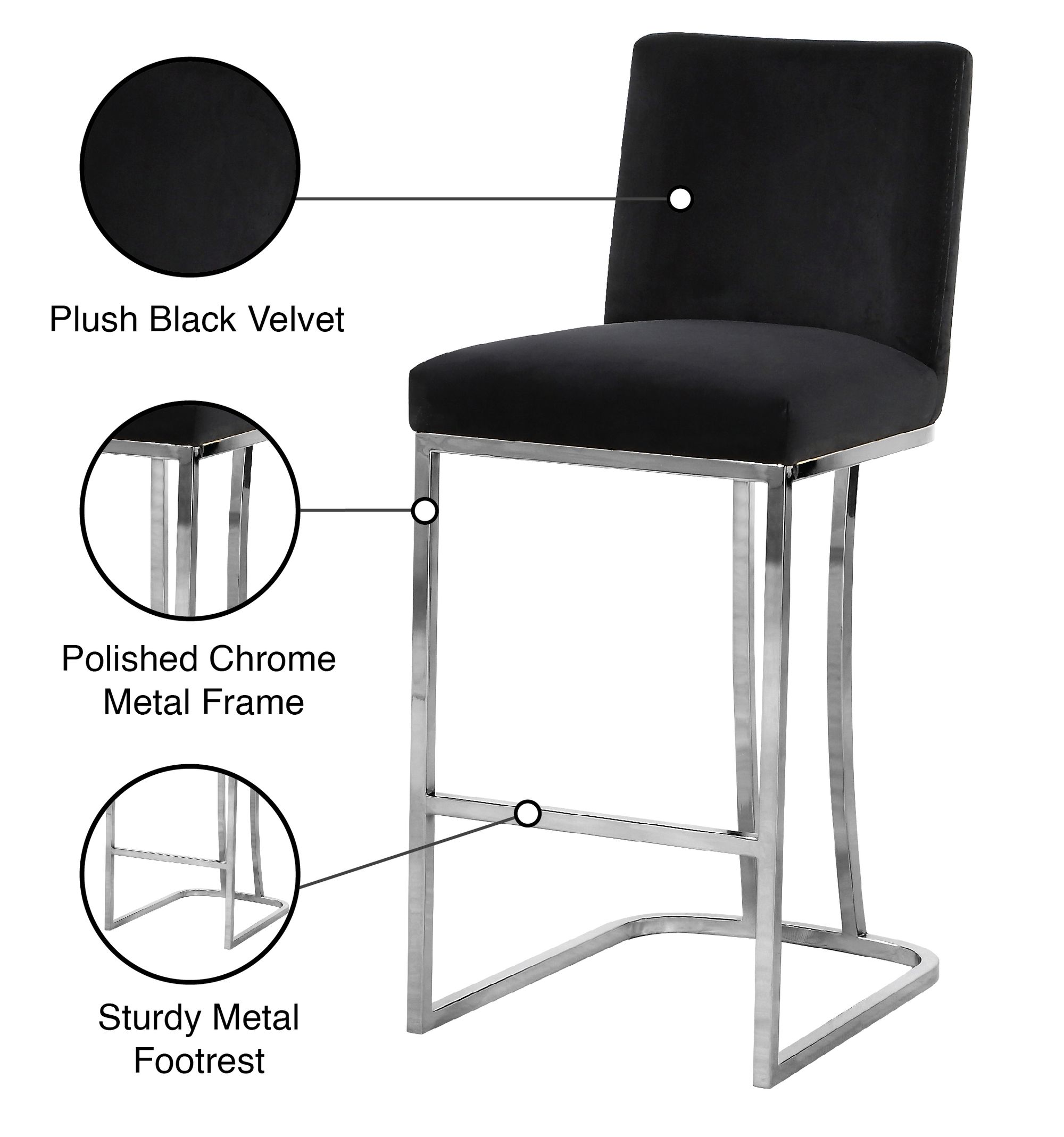Heidi Velvet Counter Stool with Polished Metal Frame